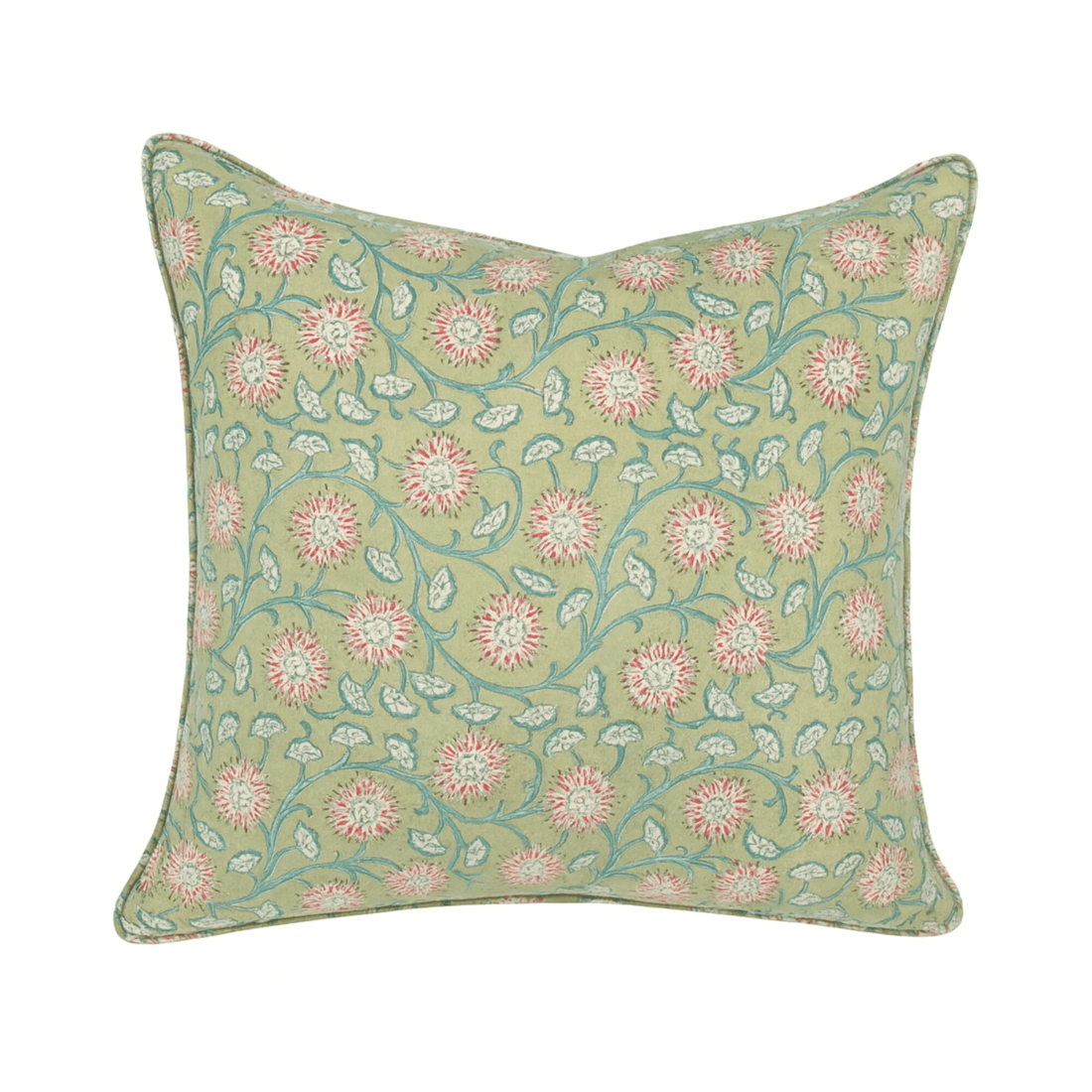 1 Kolka Floral Garden Soft Cotton Voile High Quality Decorative Cushion - Green, 1 of 2