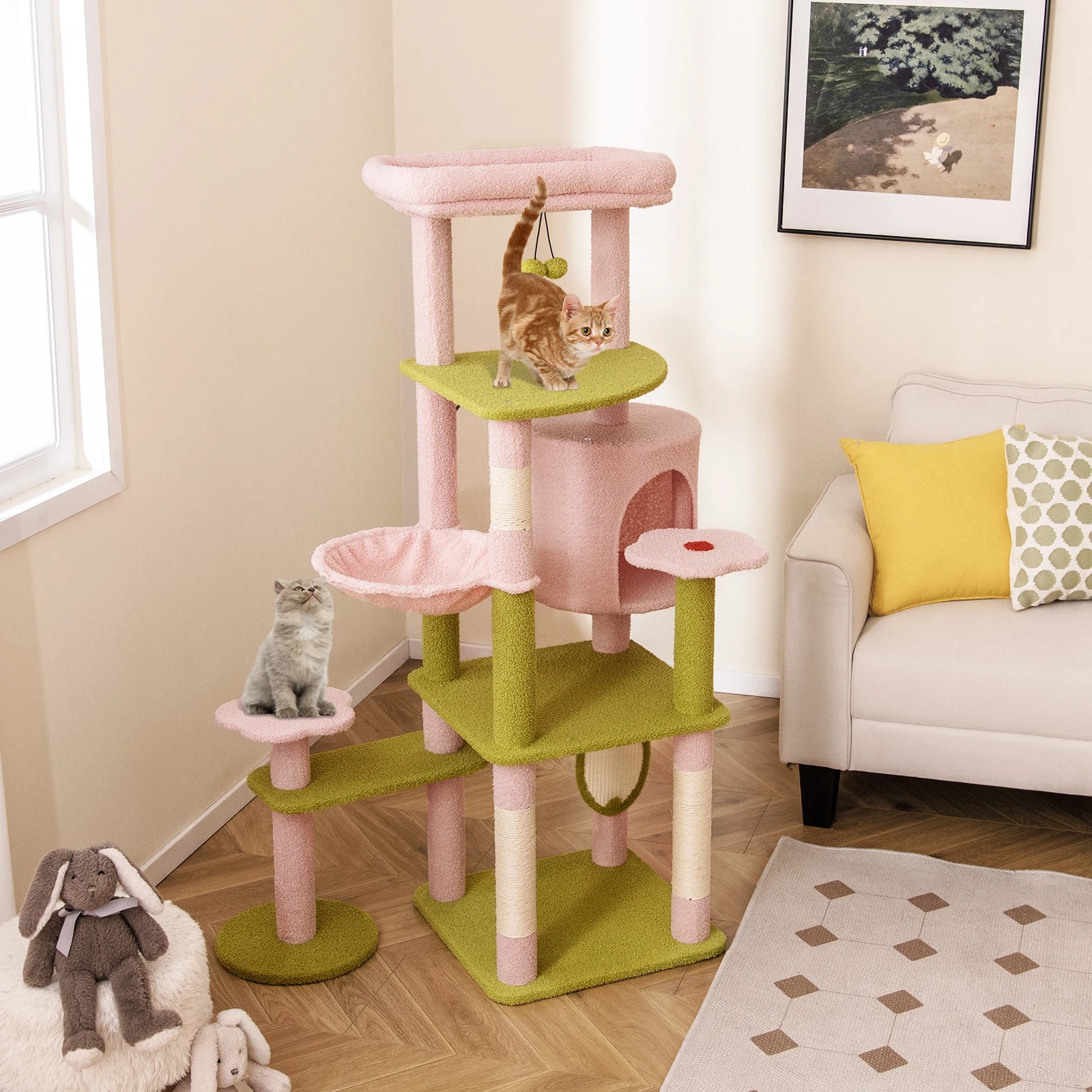 3 Costway 148cm Floral Cat Tree Kitten Tower Indoor Cat Furniture Activity Center, 3 of 4