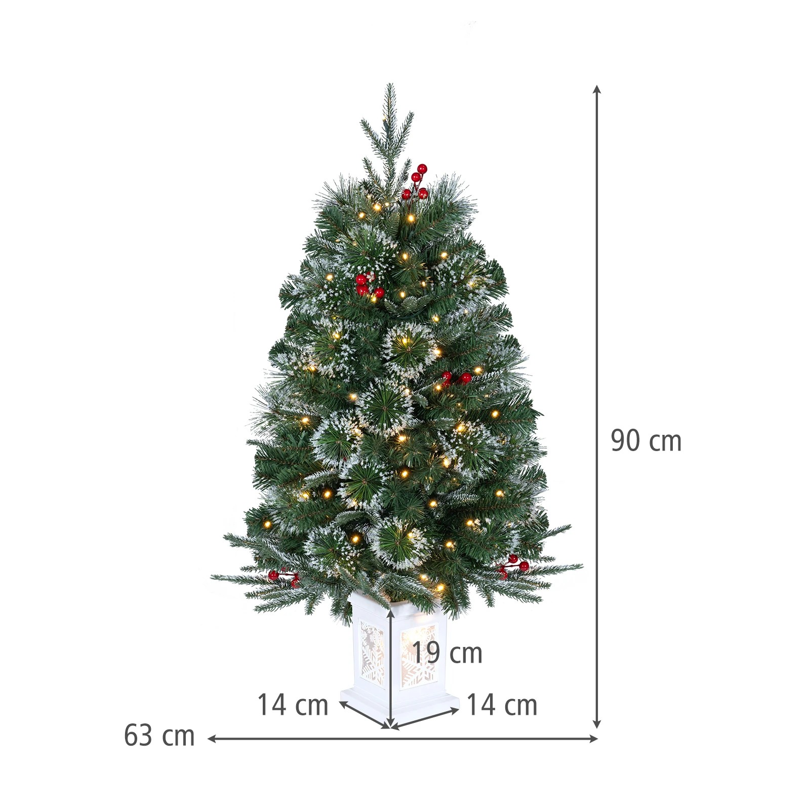 2 Costway 90cm Pre-Lit Potted Christmas Tree Artificial Frosted Xmas Tree w/Red Berries, 2 of 2