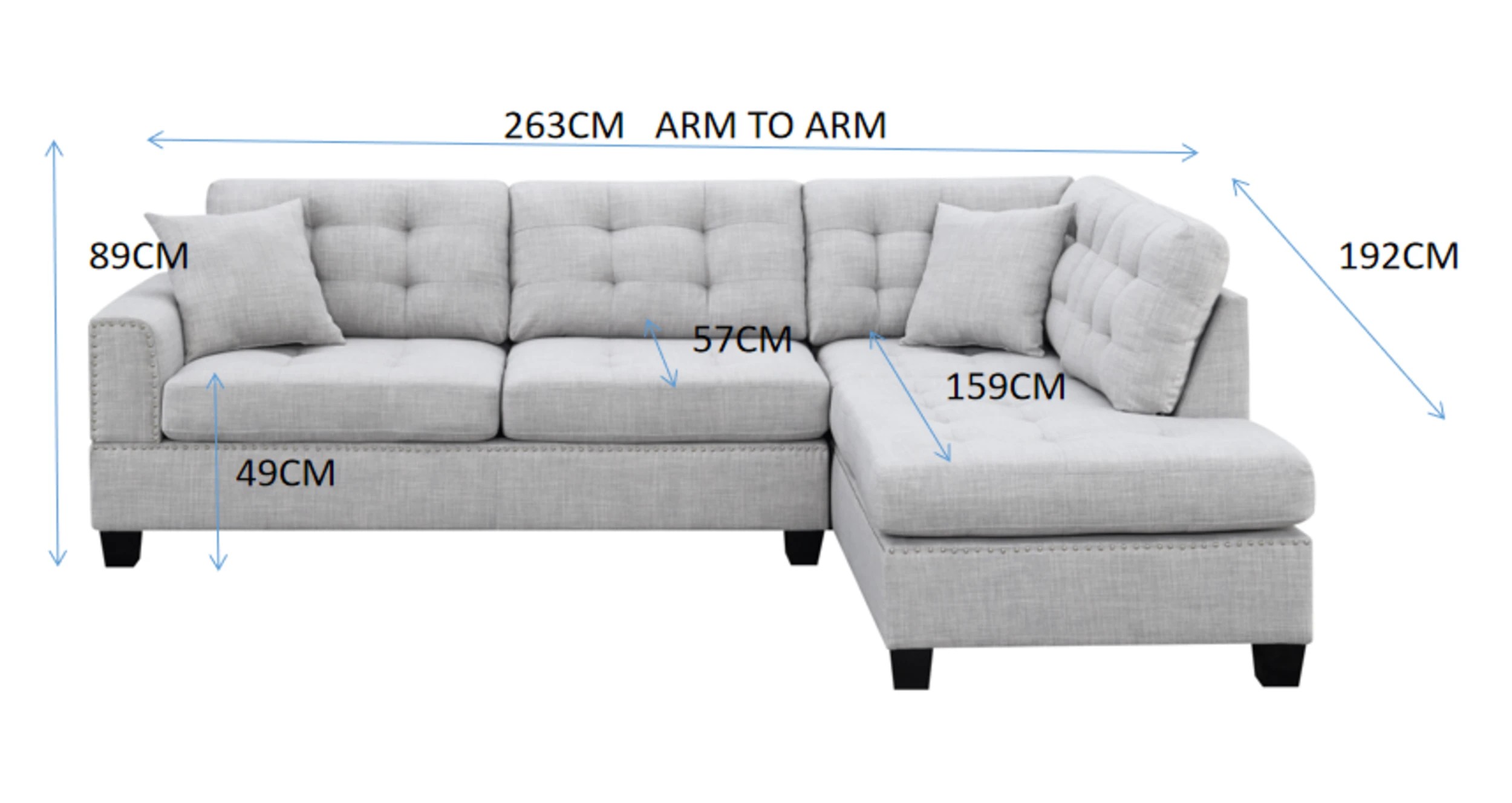 4 Foret 263cm L Shape Fabric Corner Sofa Chaise Lounge 4/5 Seater Light Grey, 4 of 7