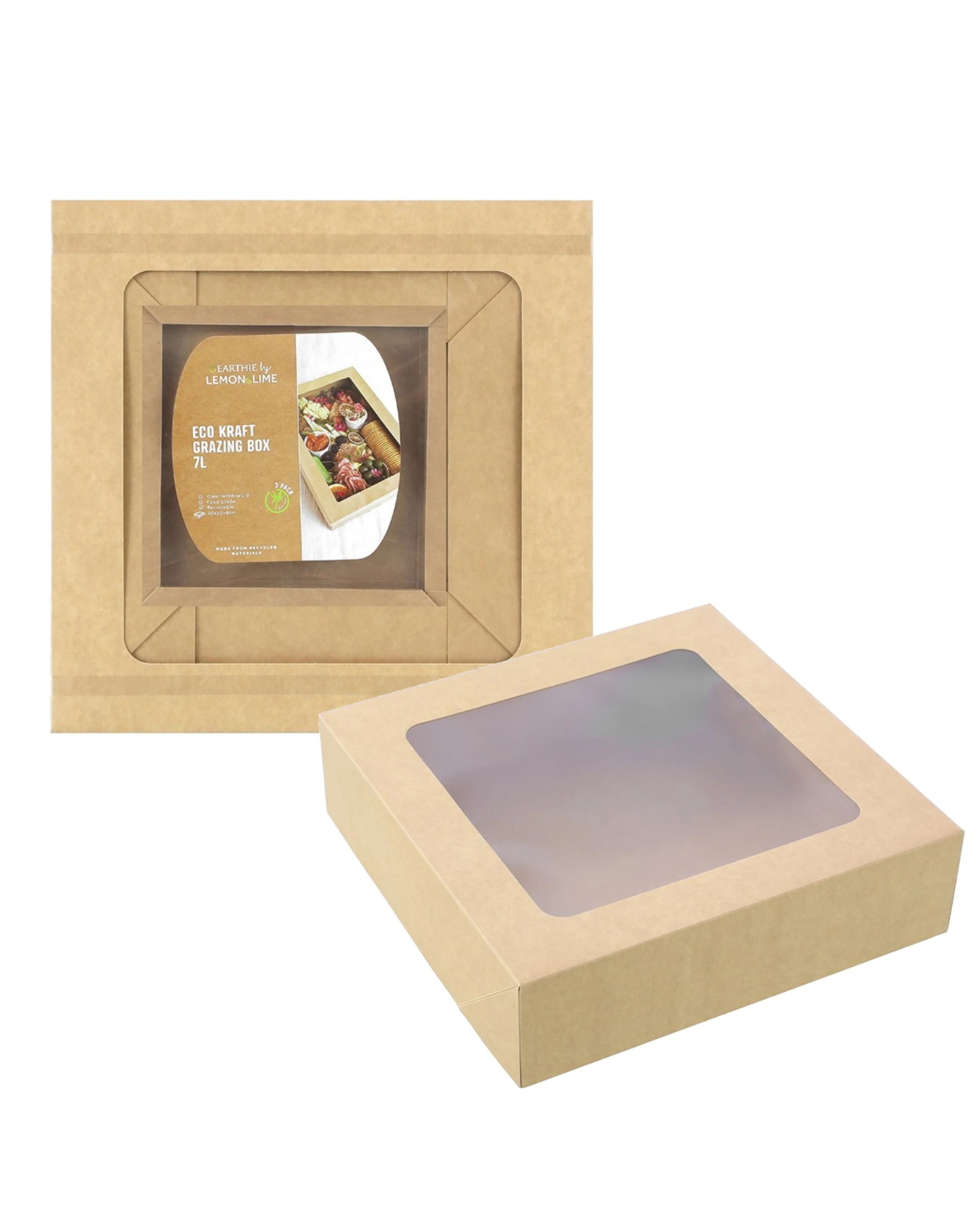 1 Lemon & Lime Lemon & Lime Eco Kraft Grazing Boxes with Lids 30cm x 30cm x 8cm Pack of 3, 1 of 4