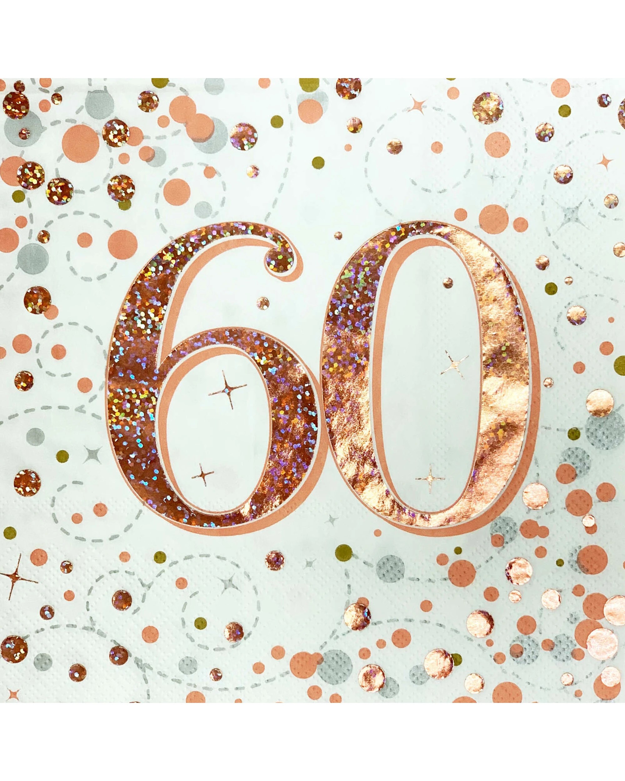 1 Alpen Sparkling Fizz 60th Holographic Large Napkins / Serviettes Pack of 16 - Rose Gold, 1 of 1