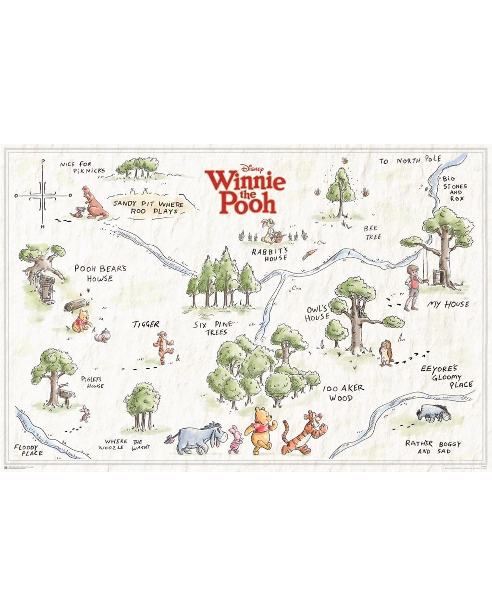 1 Winnie the Pooh Hundred Acre Wood Map Poster, 1 of 1