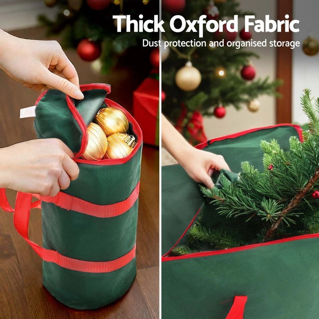 6 Jingle Jollys Christmas Tree Baubles Storage Bag Set Ornaments Container Box - Green, 6 of 7