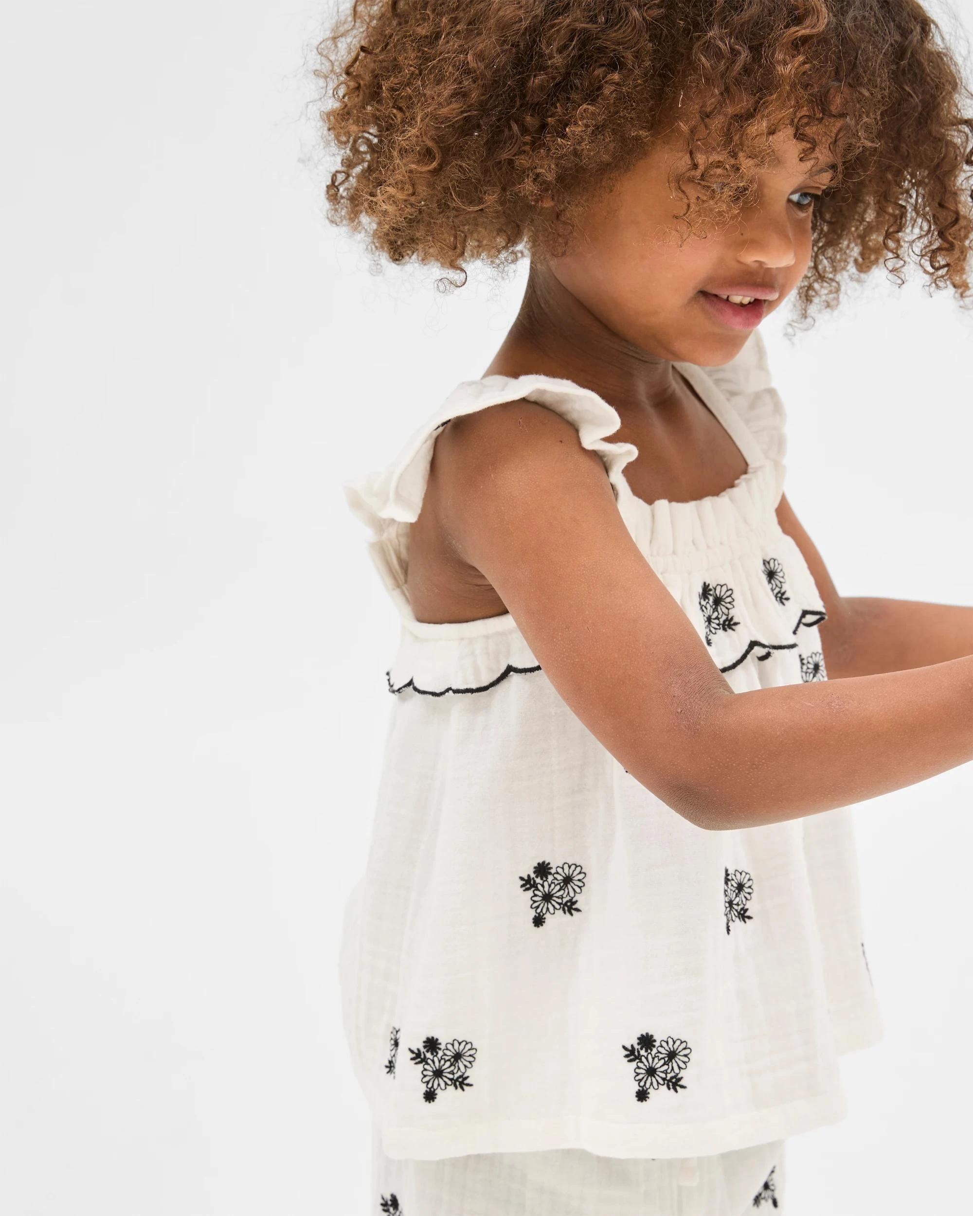 3 Target Kids Woven Ruffle Embroidered Top & Pants Coord Set CREAM, 3 of 6