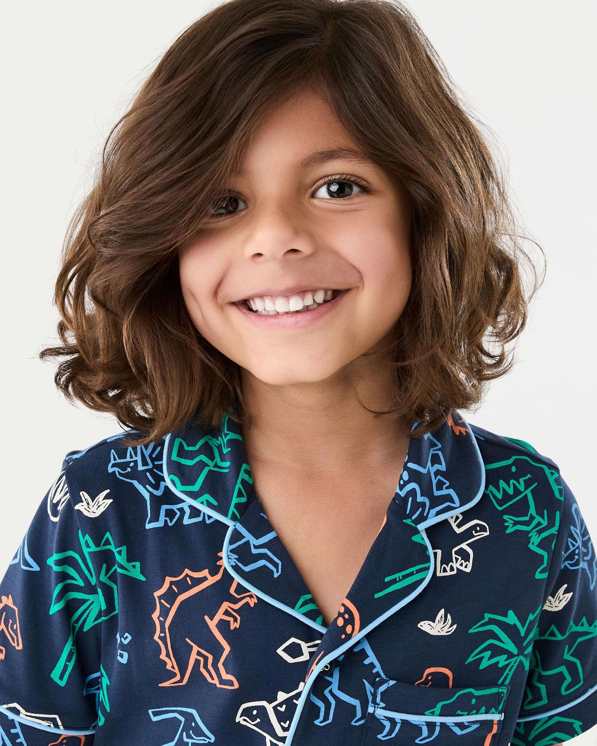 3 Short Sleeve Button Down Pyjama Set Nvy Dino, 3 of 8