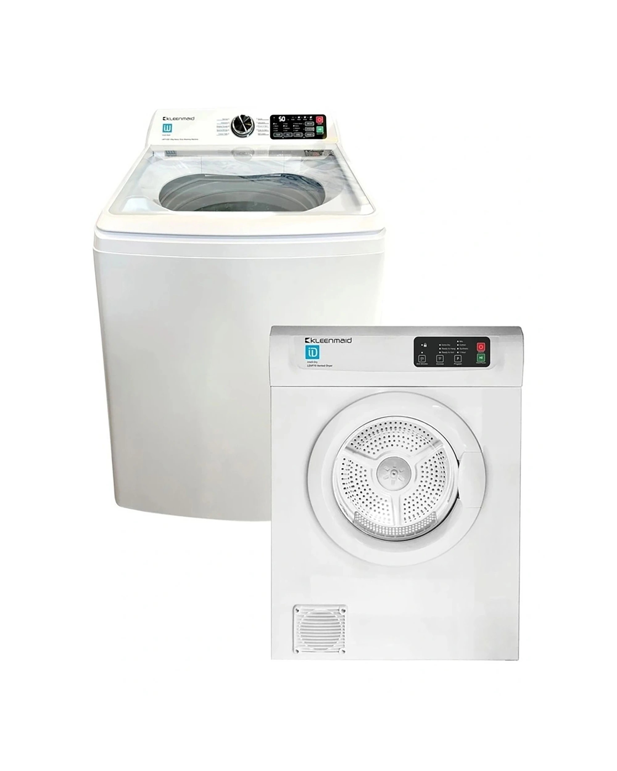 1 Kleenmaid Top Load Washing Machine 12kg Clothes Dryer 7kg Bundle Special Offer - White, 1 of 8