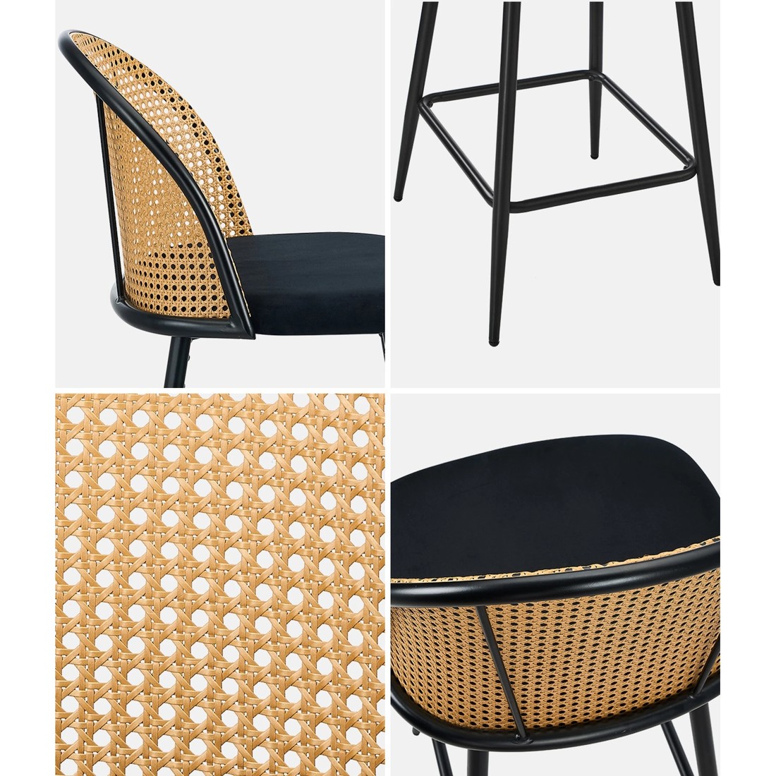 4 Oikiture Bar Stools Kitchen Counter Stool Rattan Dining Chair Velvet X4
 - Black, 4 of 10