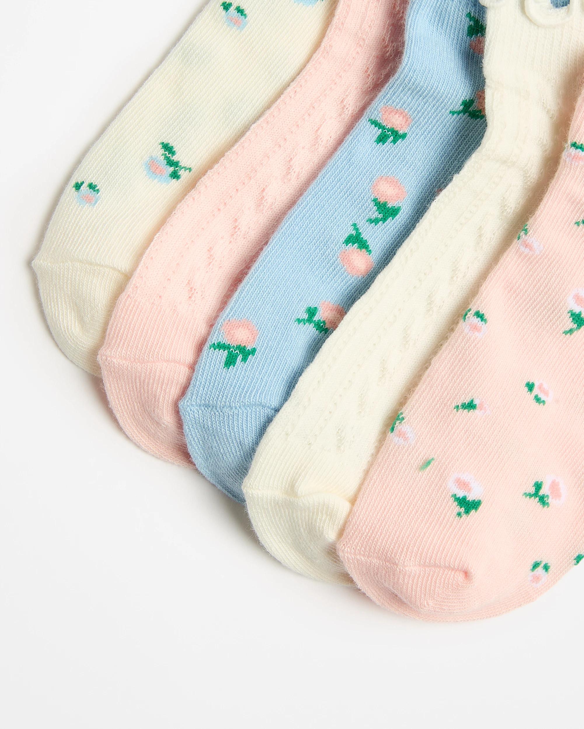 2 Australian Cotton Blend Girls Low Cut Socks 5 Pack - Maxx DITSY FLORAL, 2 of 3