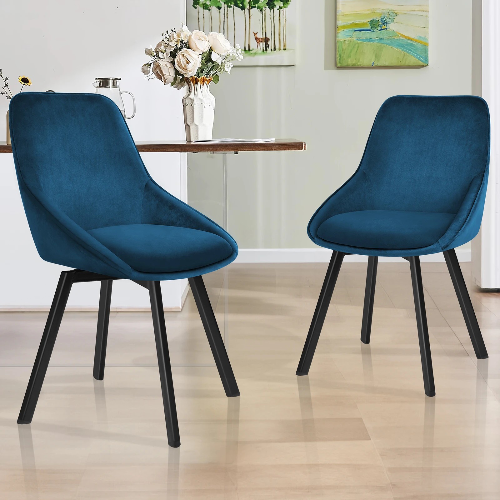 7 Alfordson 4x Dining Chairs Accent Kitchen Swivel Lounge Padded Seat Velvet - Blue, 7 of 8