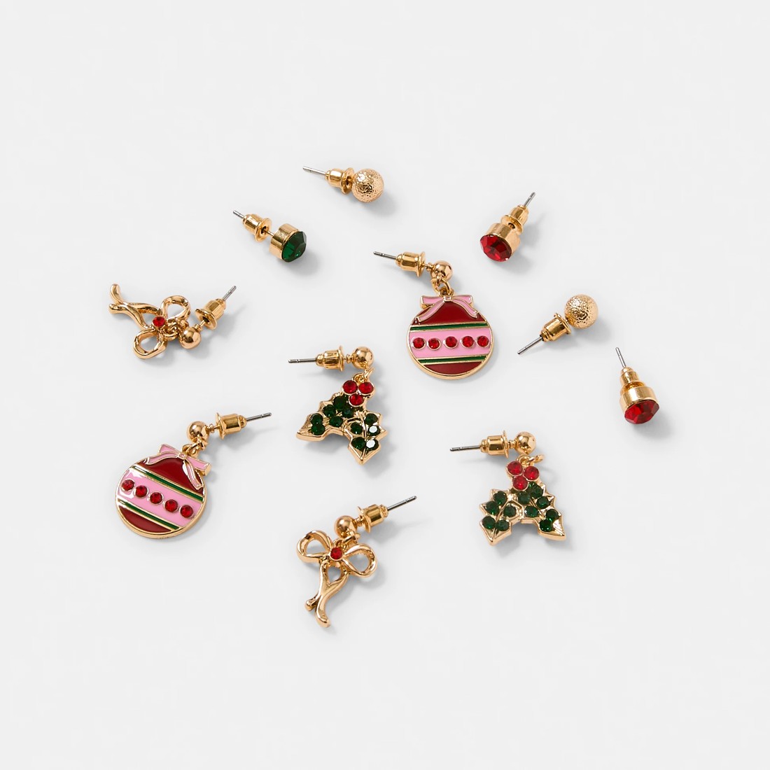 2 6 Pack Christmas Mistletoe Earrings - Pink, Red, Green and Gold Tone, 2 of 5