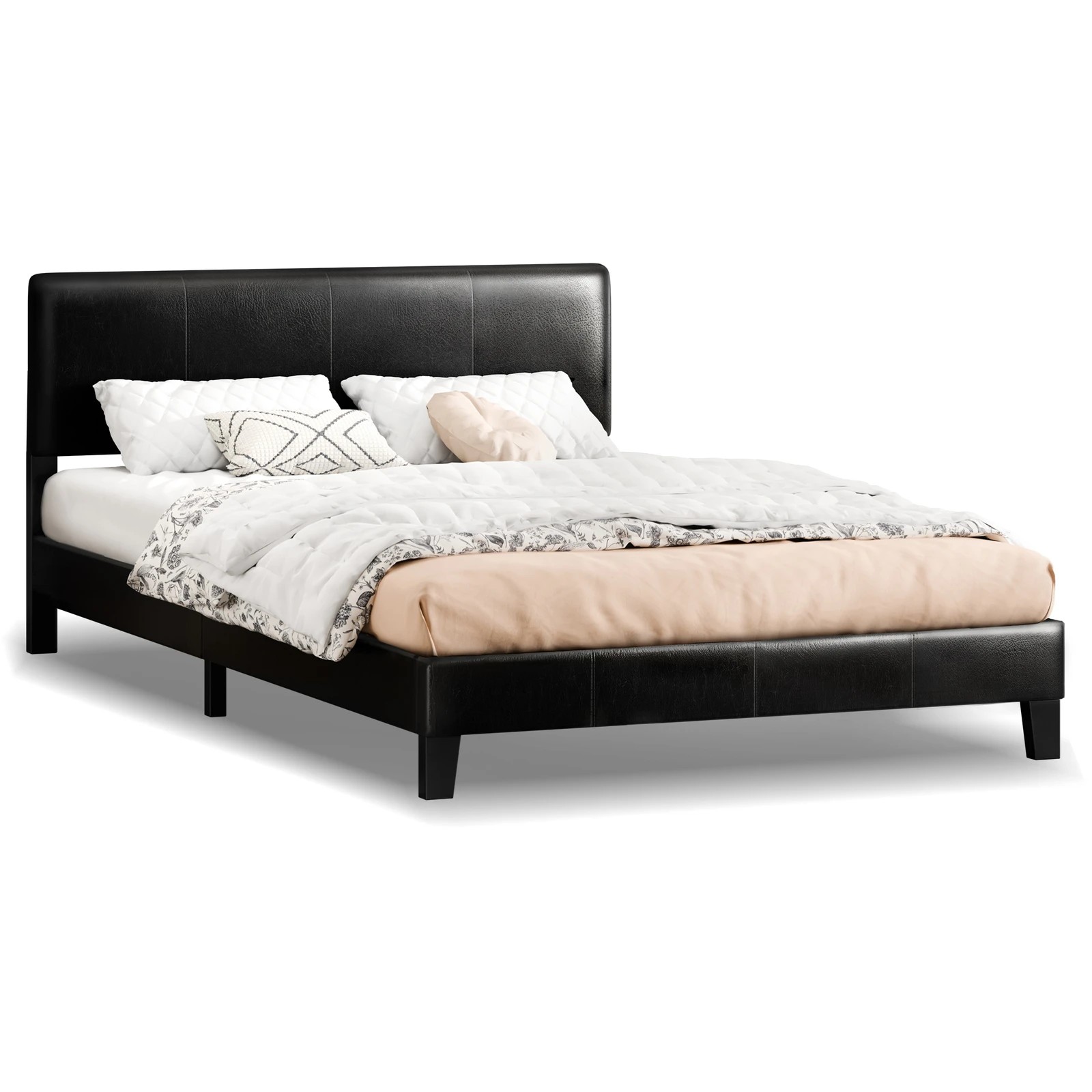 1 Alfordson Bed Frame Queen Size Mattress Base Platform Leather Linus - Black, 1 of 9