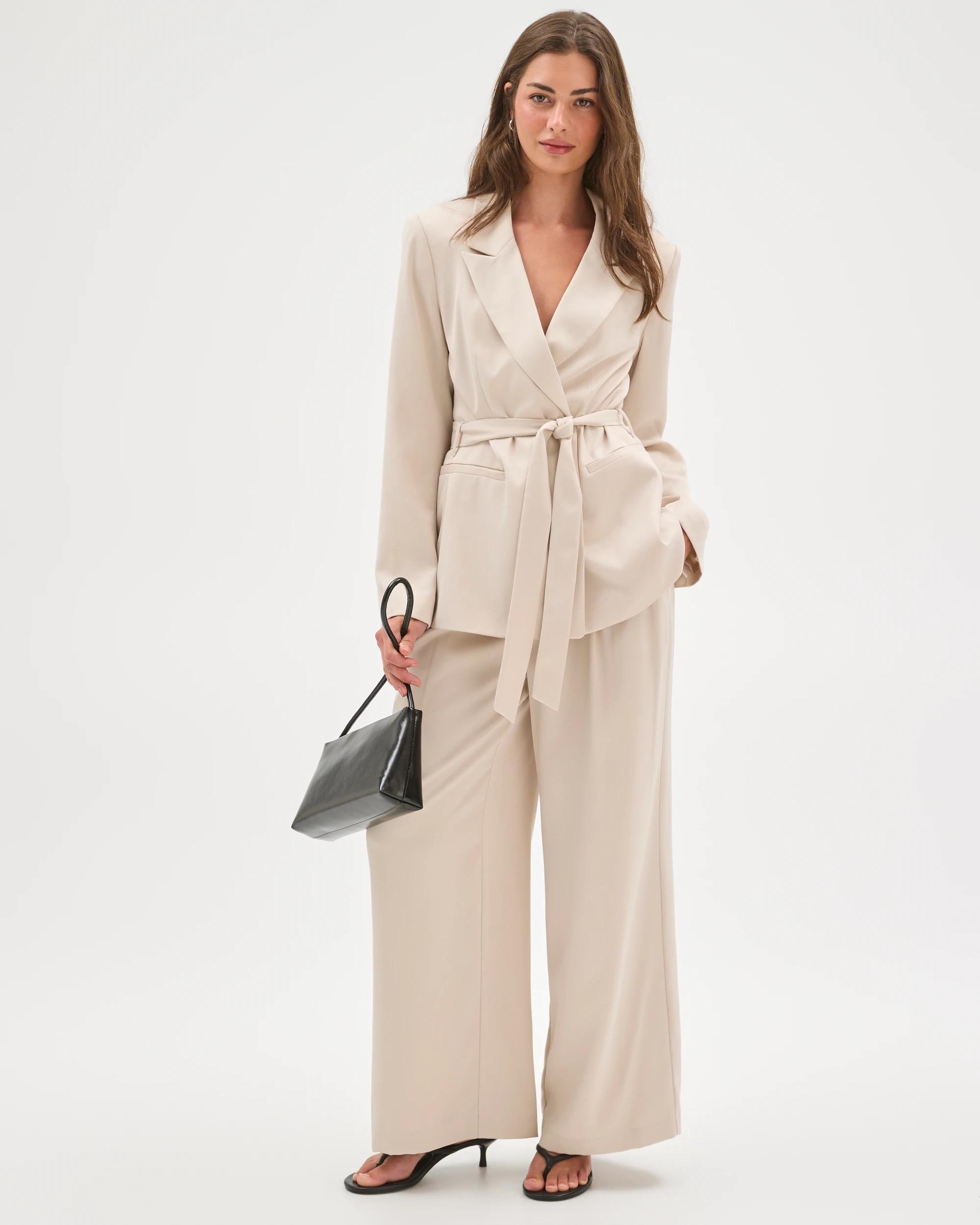 1 Target Petites Petites Tailored Satin Blazer OYSTER, 1 of 8
