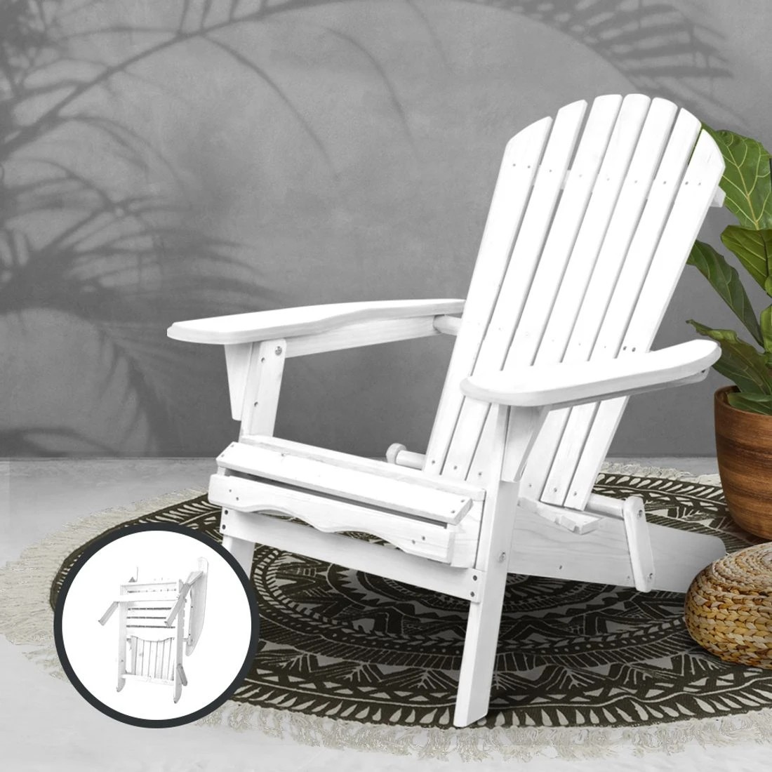 8 Gardeon Adirondack Outdoor Chairs Wooden Foldable Beach Chairs Patio Furniture Weather Resistant Easy Assembly - White, 8 of 8