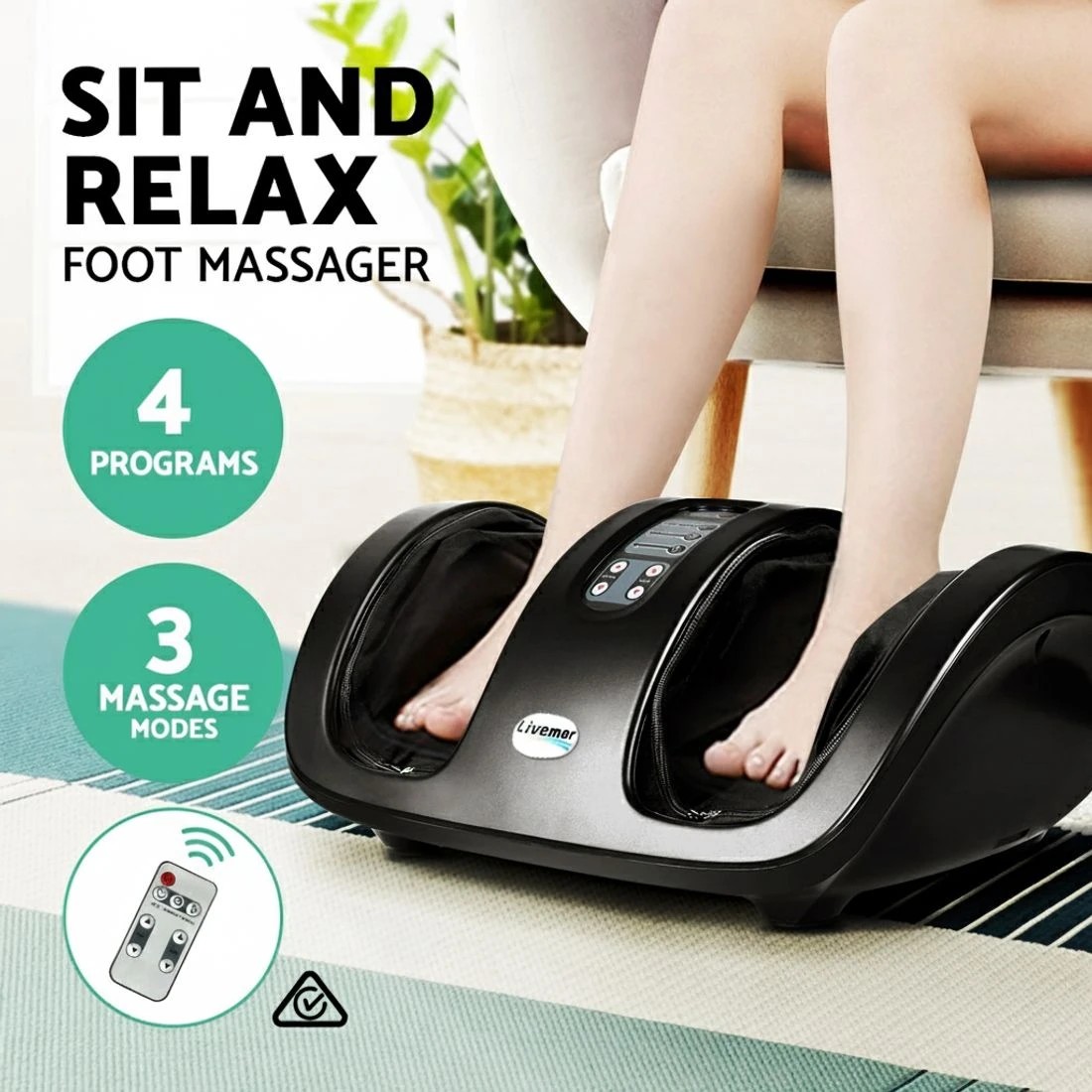 3 Livemor Foot Massager Shiatsu Massagers Electric Roller Kneading Leg - Black, 3 of 6