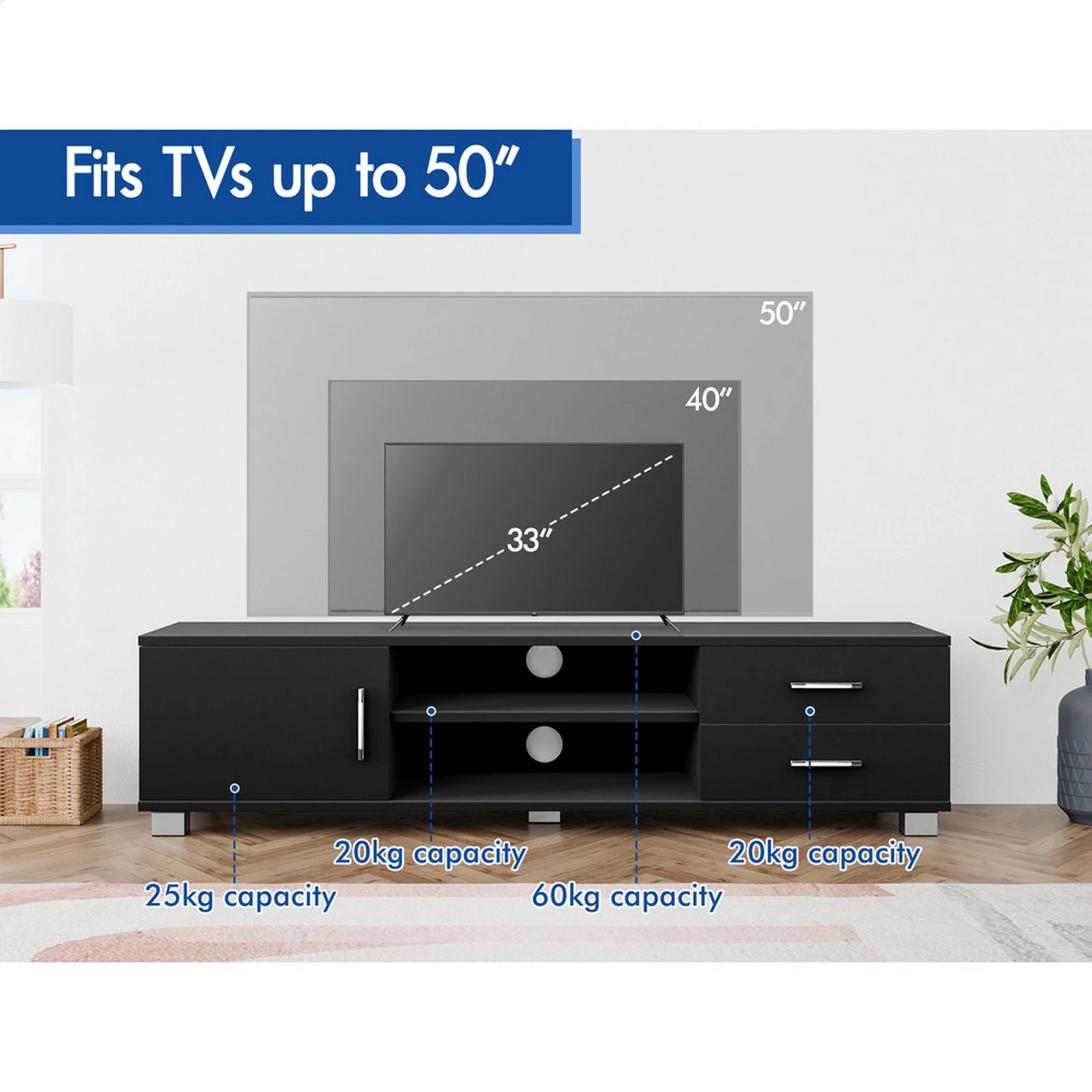 8 Alfordson Entertainment Unit TV Cabinet Stand 120cm Storage Drawer - Black, 8 of 8