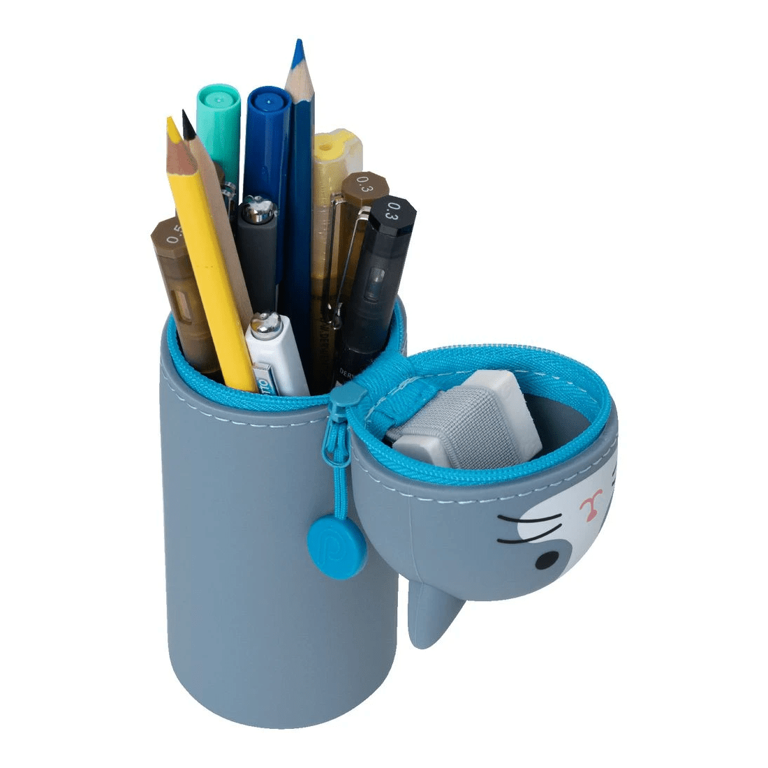 2 PuniLabo Single Zip Stand Up Silicone Pencil Case Grey Cat, 2 of 4