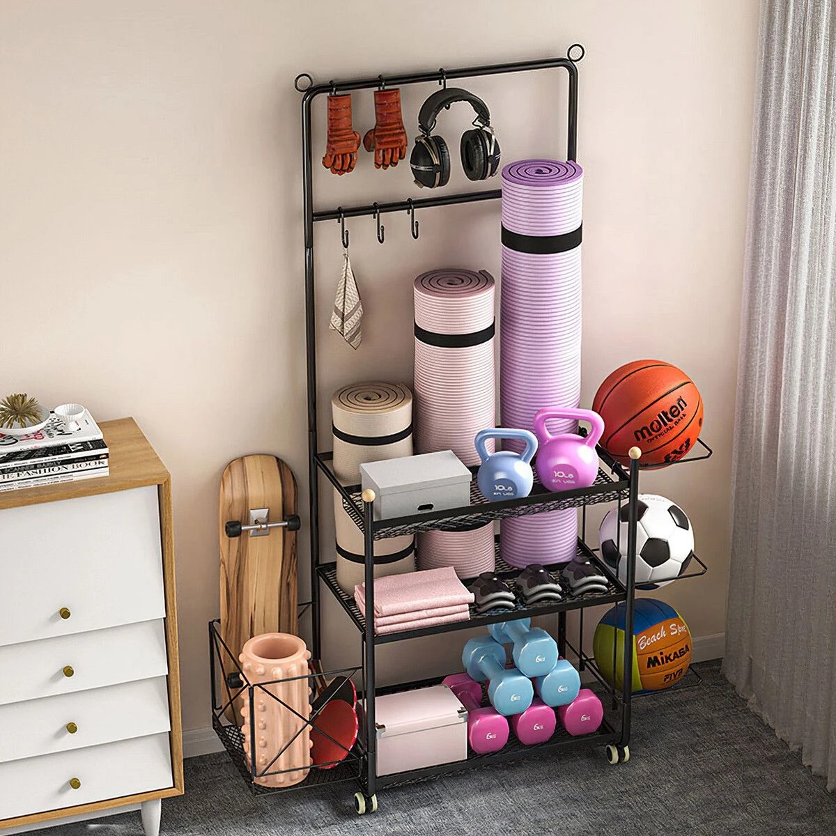8 Genki Yoga Mat Ball Storage Rack Weight Dumbbell - Black, 8 of 8