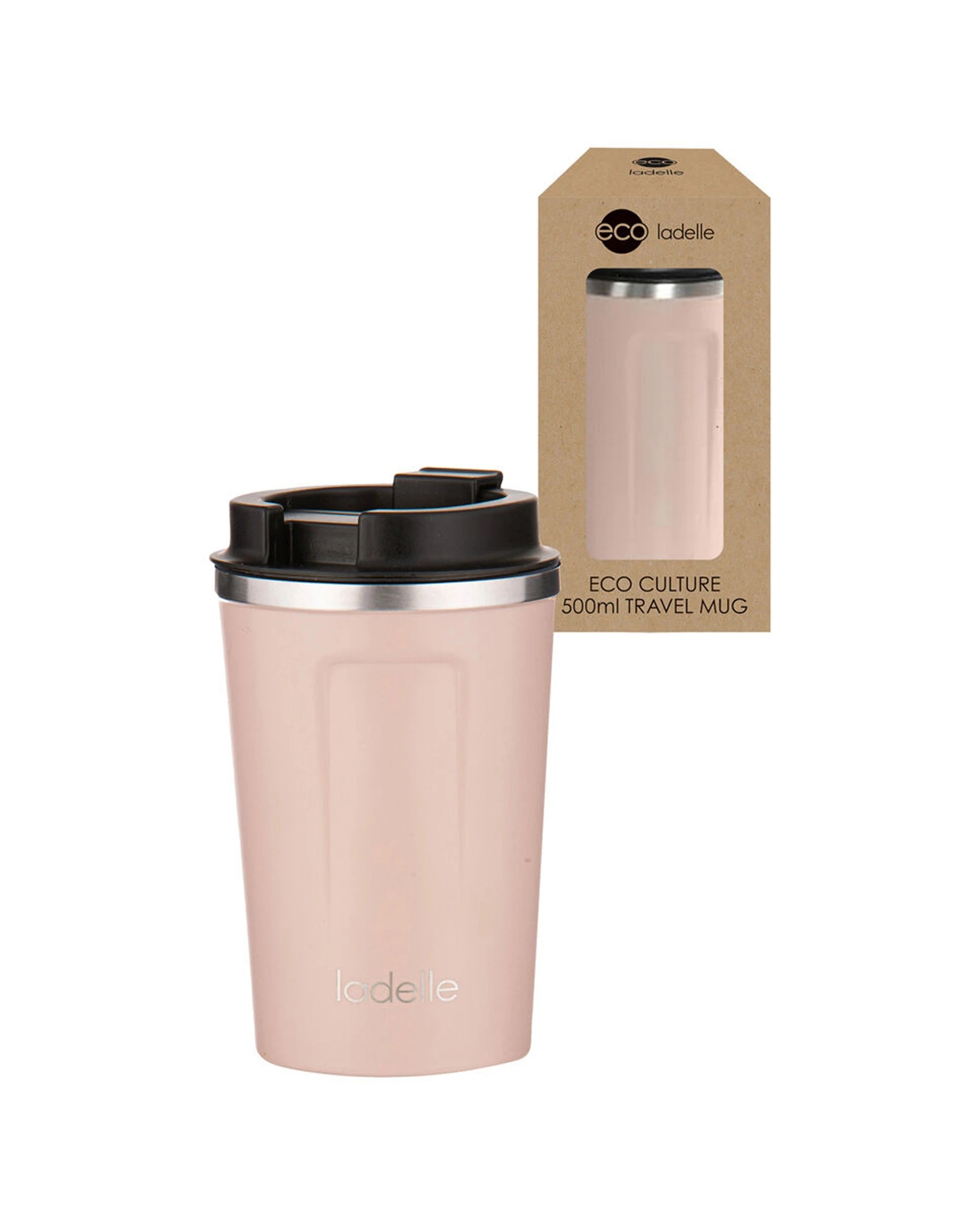 2 Ladelle Eco Culture Stainless Steel Travel Mug 500ml Travel Mug Nougat - Pink, 2 of 2