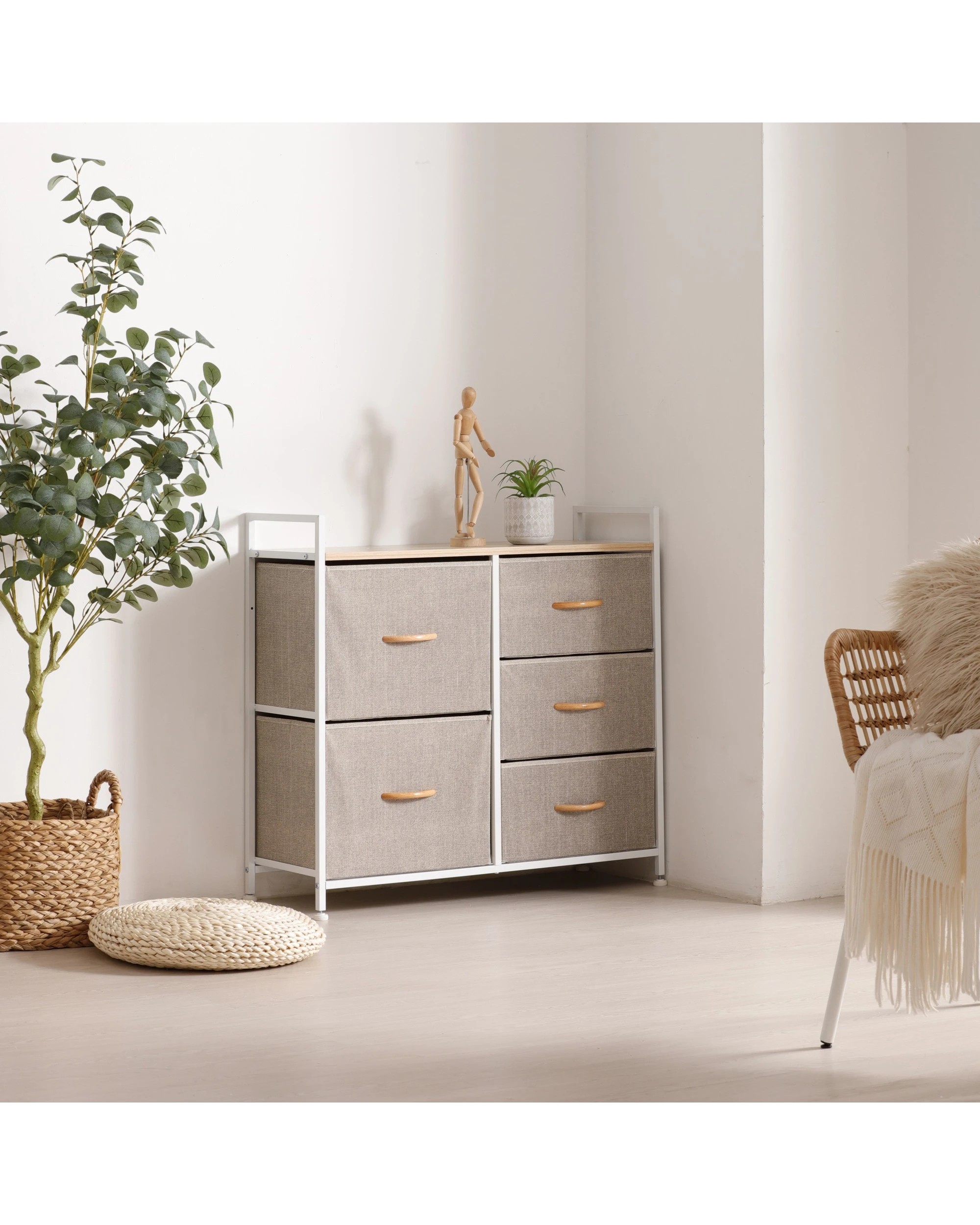 2 Sherwood Luna 5 Drawer Fabric Home Storage Dresser - Cream, 2 of 7