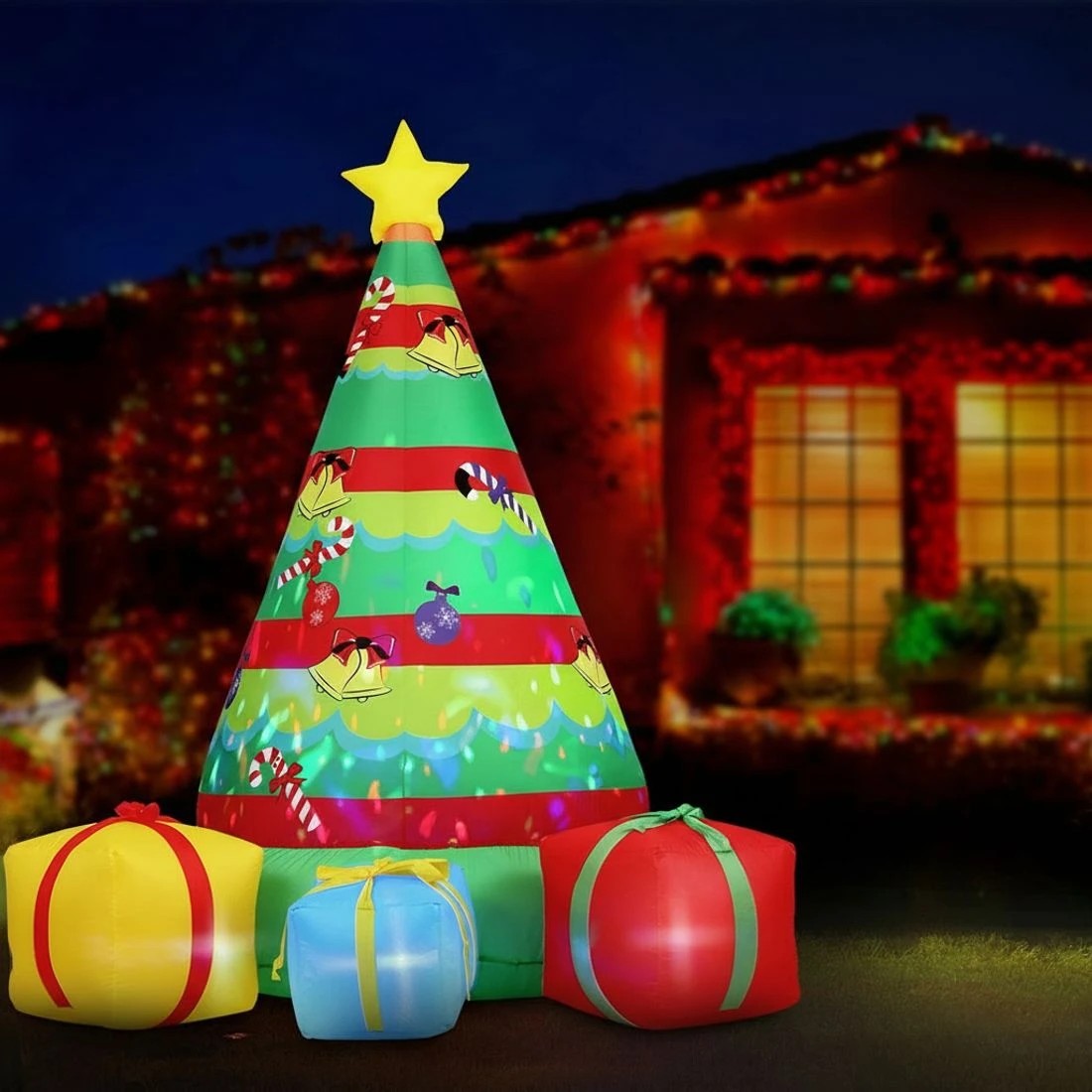 5 Jingle Jollys Christmas Inflatable Gift Tree 2.2M Height Flashing Light Decorations Illuminated - Multi, 5 of 6