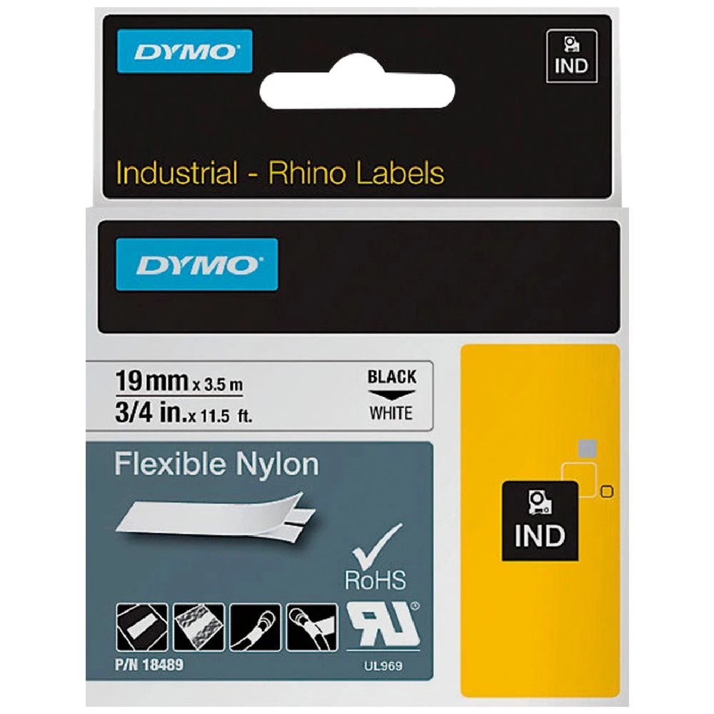 1 DYMO Industrial Flexible Nylon Tape 19mm Black on White, 1 of 2