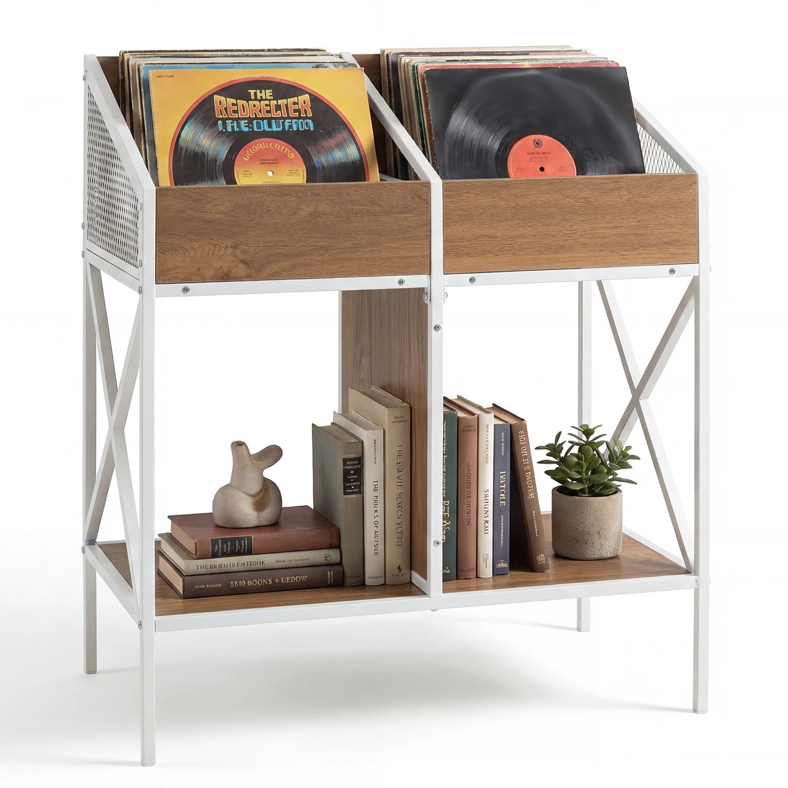 7 Costway 2-Tier Vinyl Record Storage Rack Magazine Books Record Holder - Natural, 7 of 7