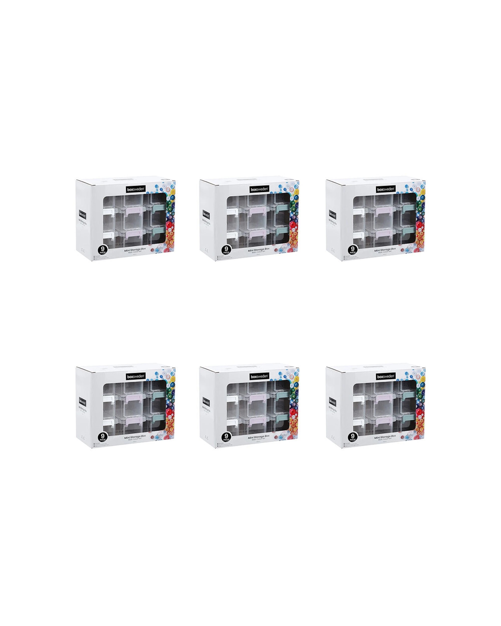 1 BOXSWEDEN Mini Storage Box 9 Pack Stackable Organiser 330ml Secure Handles - Multi, 1 of 9