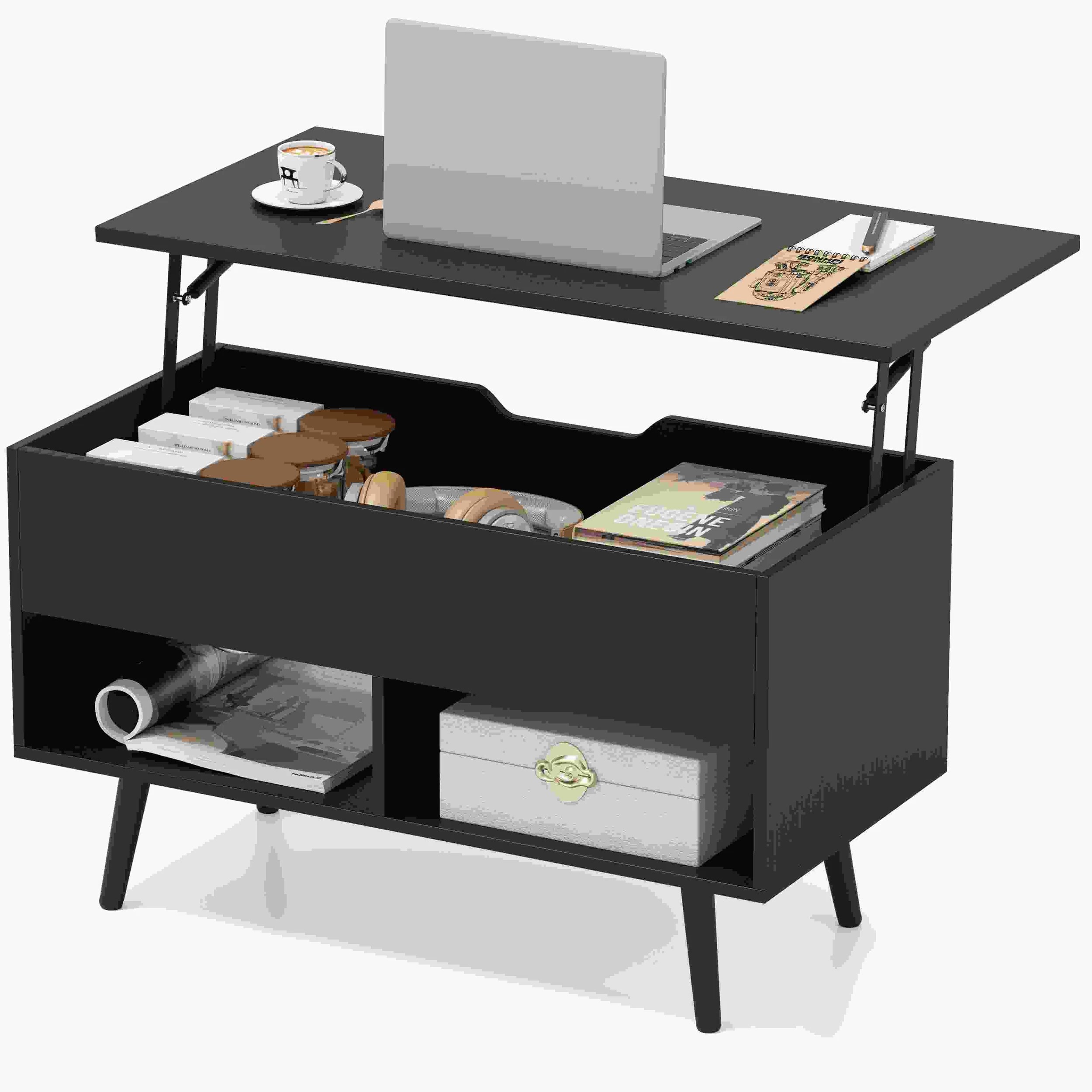 5 Costway 80cm Lift Top Coffee Table Modern Dining Table w/Hidden Storage Compartment - Black, 5 of 5