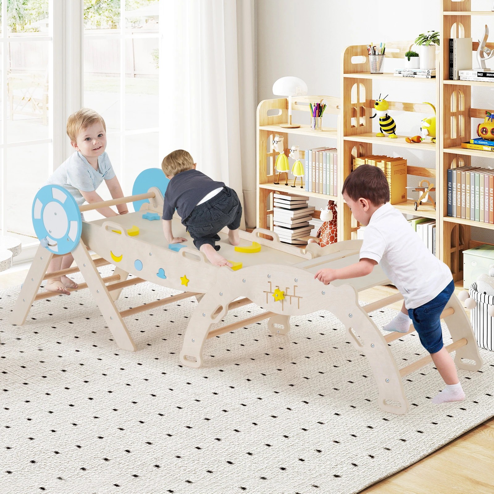 2 Costway Climb Playset 8 in 1 Montessori Climber Frame Ramp Arch - Natural, 2 of 3
