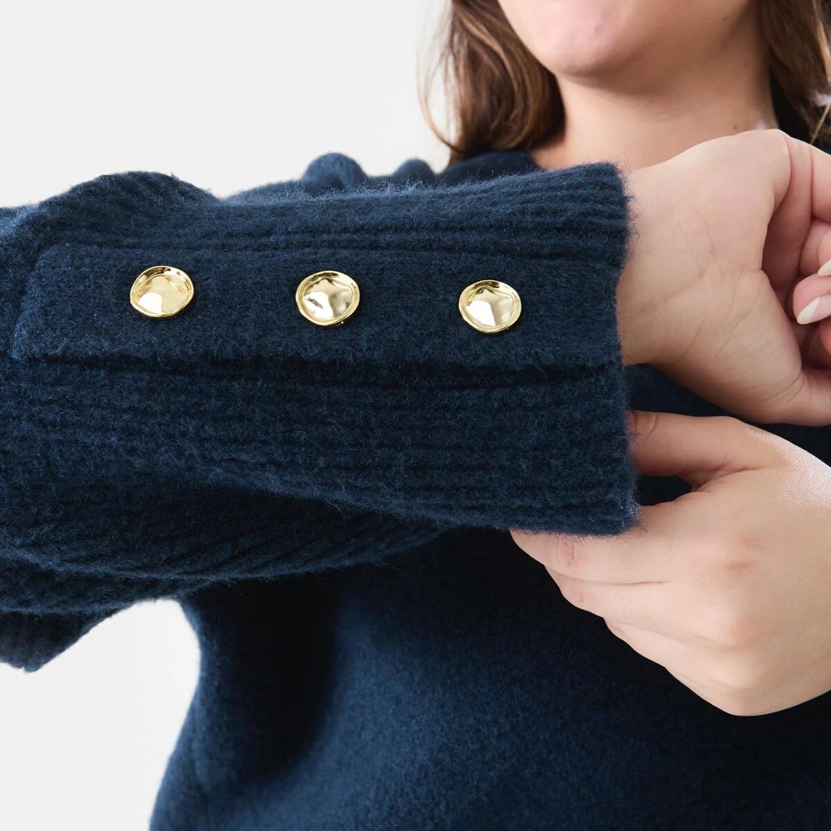 5 Curve Button Detail V-Neck Jumper Navy Blaze, 5 of 6