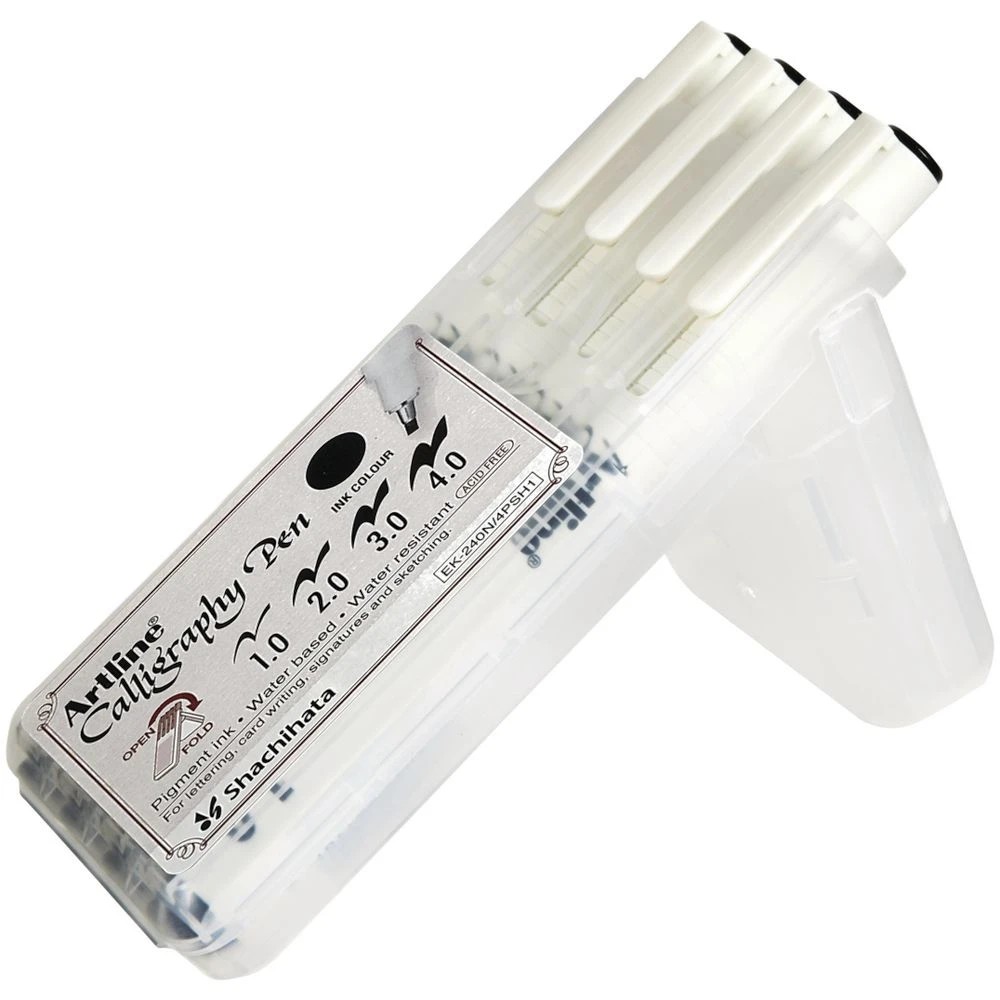 3 Artline Calligraphy Pens Assorted Nibs Black 4 Pack, 3 of 3