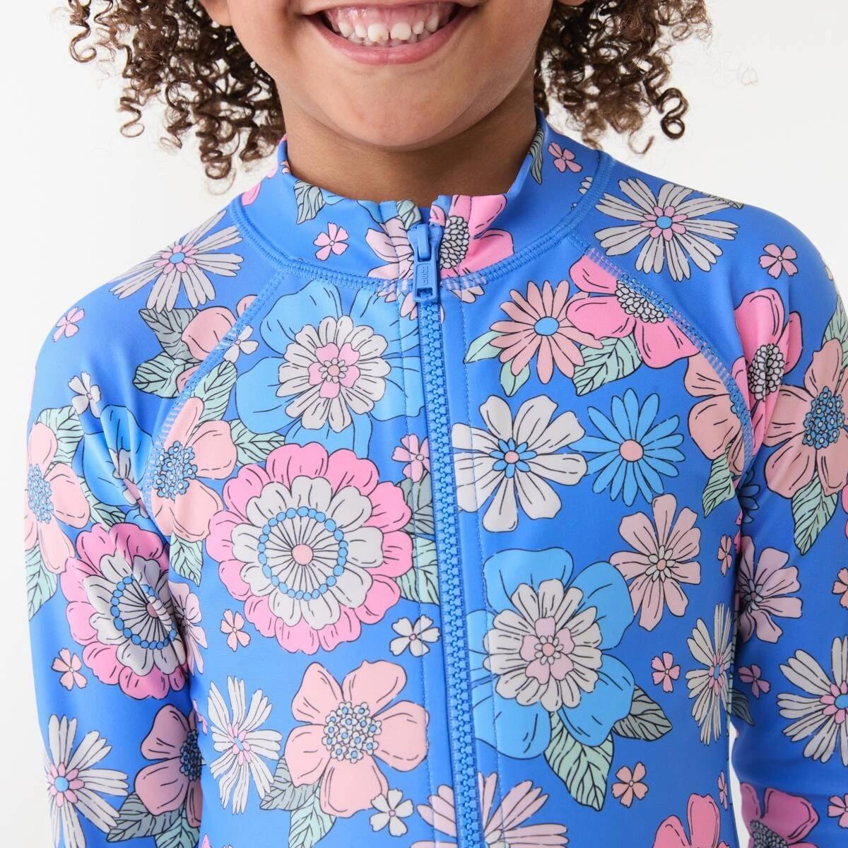3 Long Sleeve One Piece Swimsuit Blu Flower, 3 of 7