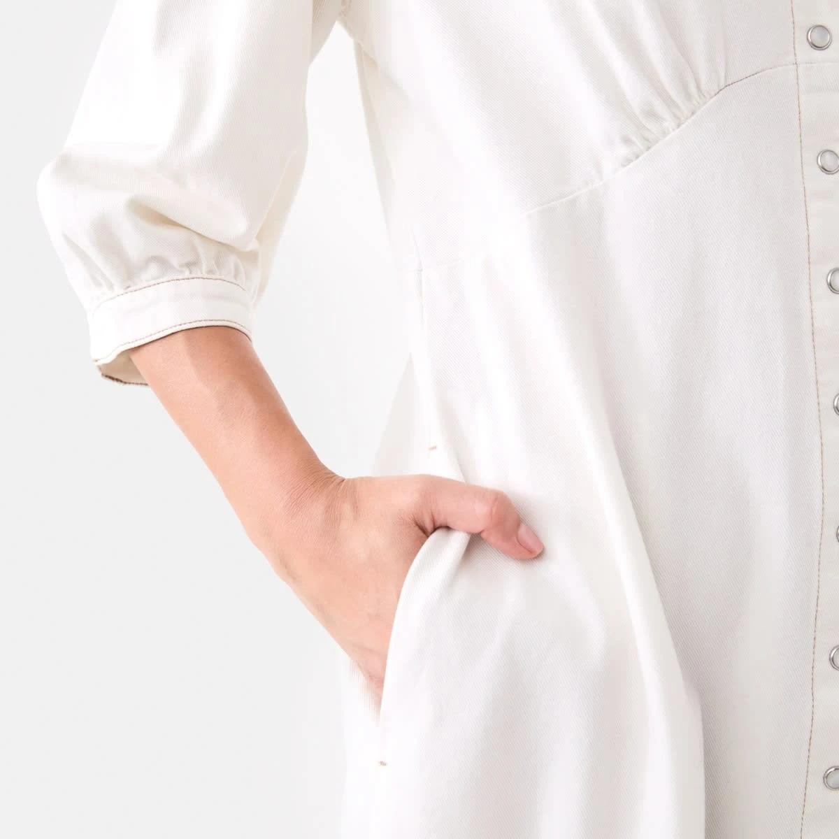 6 Long Sleeve Denim Tea Maxi Dress Ecru, 6 of 6