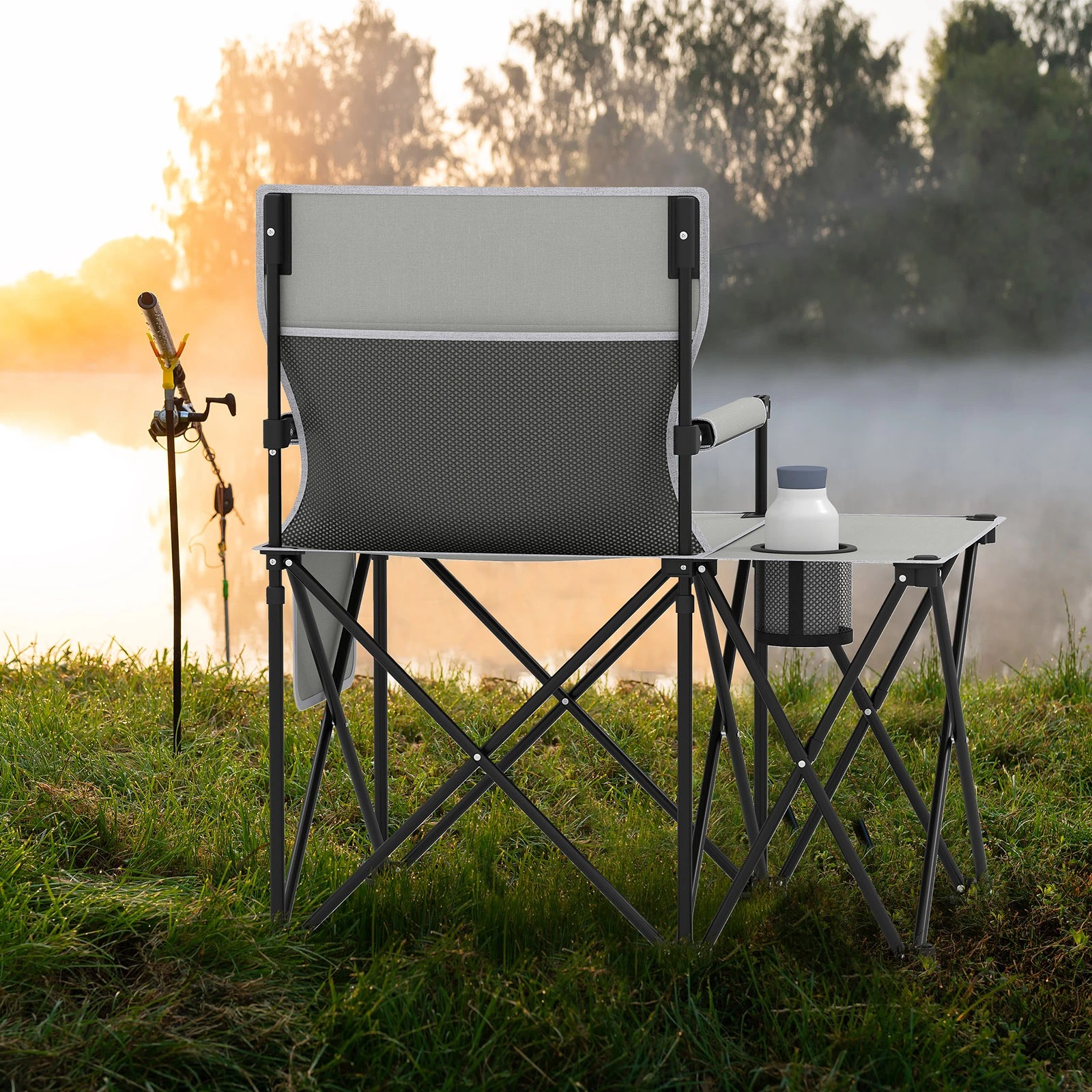 3 Costway Folding Camping Chair w/Side Table 2 Storage Pockets Cup Holder Picnic Chair - Grey, 3 of 4