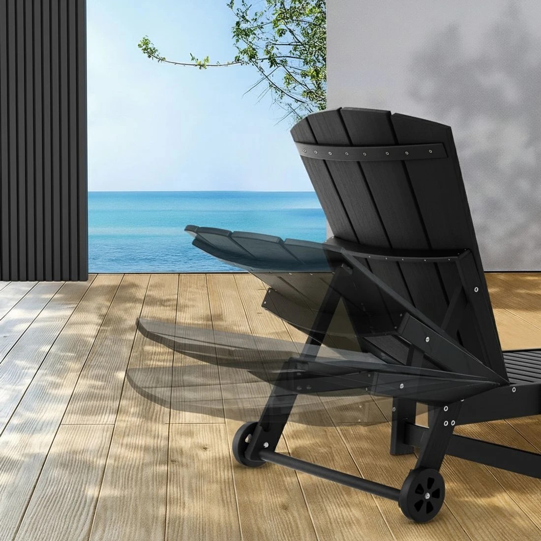 5 Gardeon Sun Lounge Beach Chair HDPE Adirondack Lounger Patio Outdoor Furniture with Wheels - Black, 5 of 7