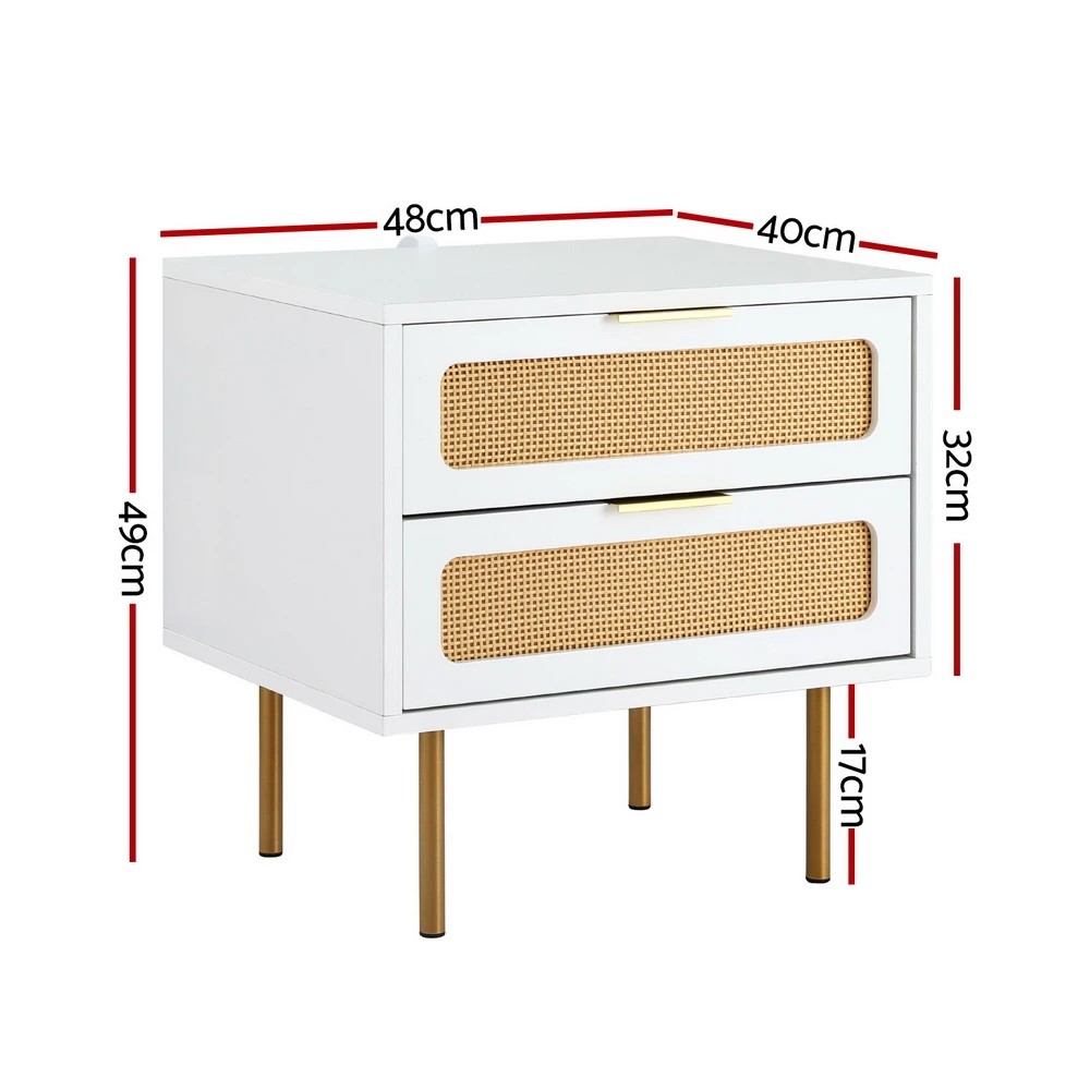 2 Artiss Rattan Bedside Table 2 Drawers - White, 2 of 5