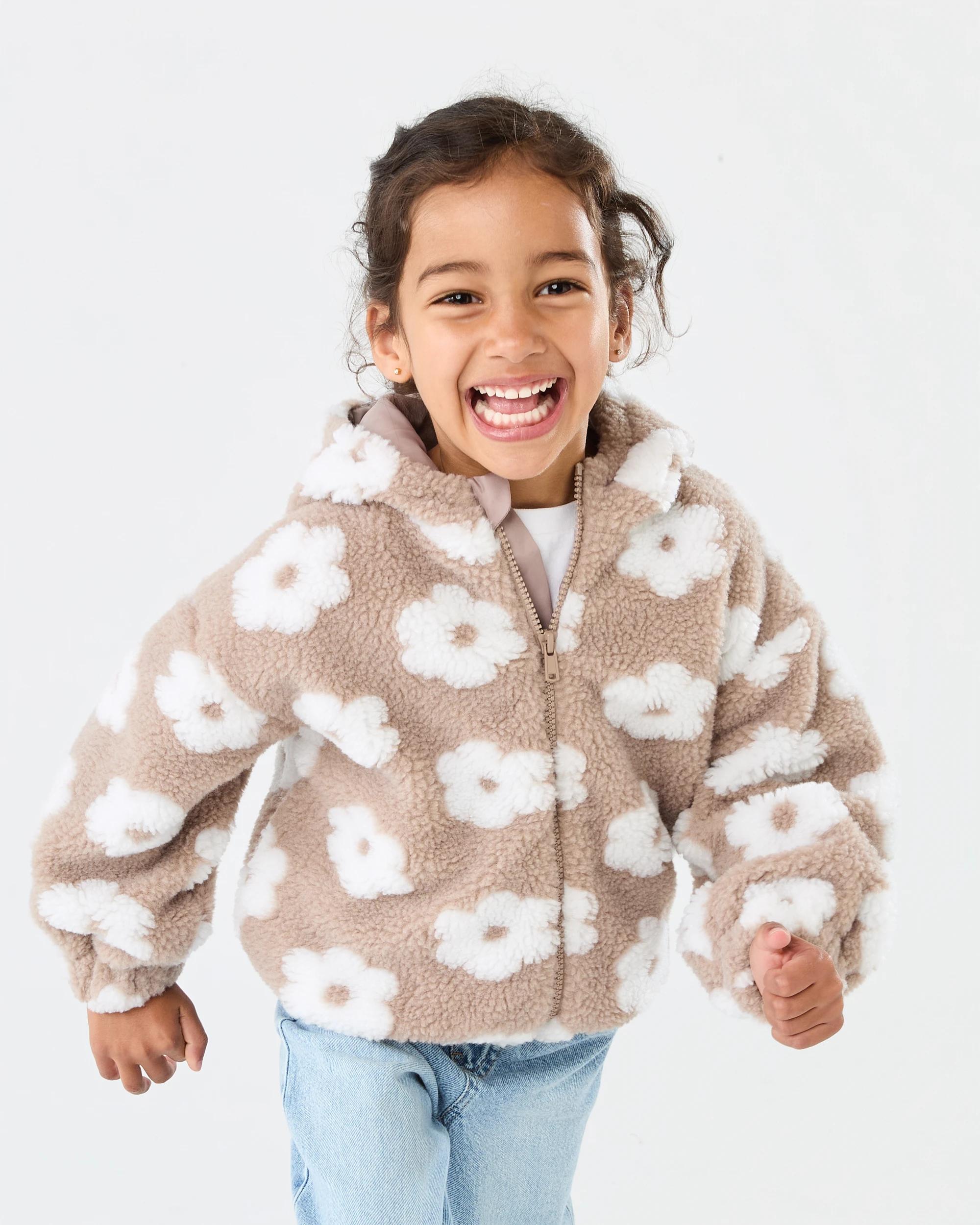 1 Sherpa Lined Zip Through Hoodie Brwn Florl, 1 of 6