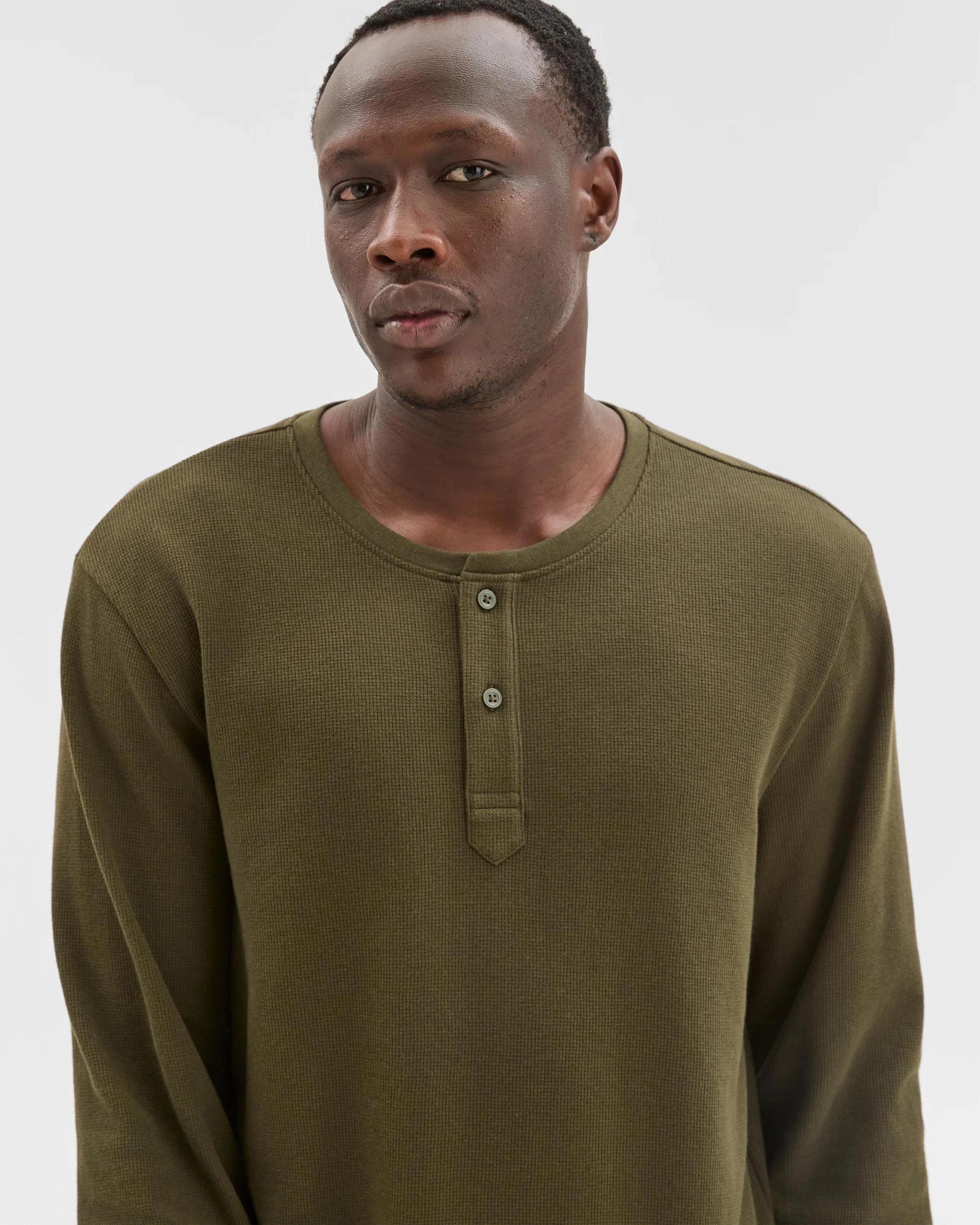 3 Maxx Australian Cotton Blend Waffle Henley Sleep Top FOREST NIGHT, 3 of 6