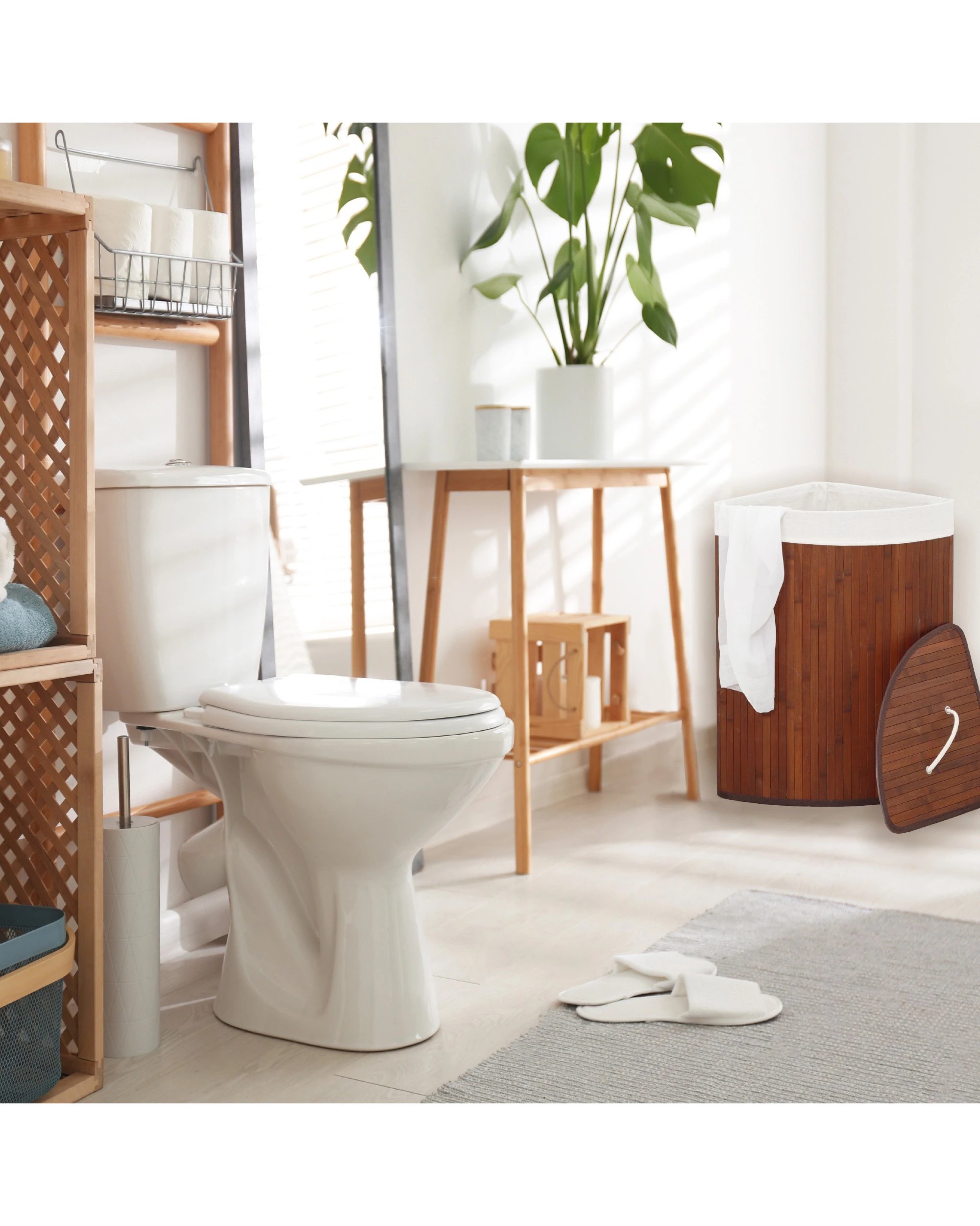 2 Sherwood Home Corner Folding Bamboo Laundry Hamper 35x35x60cm - Brown, 2 of 7