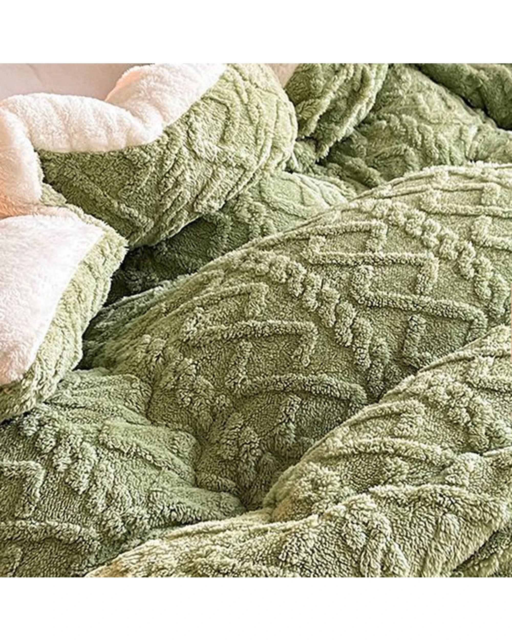 3 Cotton More Comforter Sherpa Reversible Diamond Plush Blanket 200x230cm - Green, 3 of 7