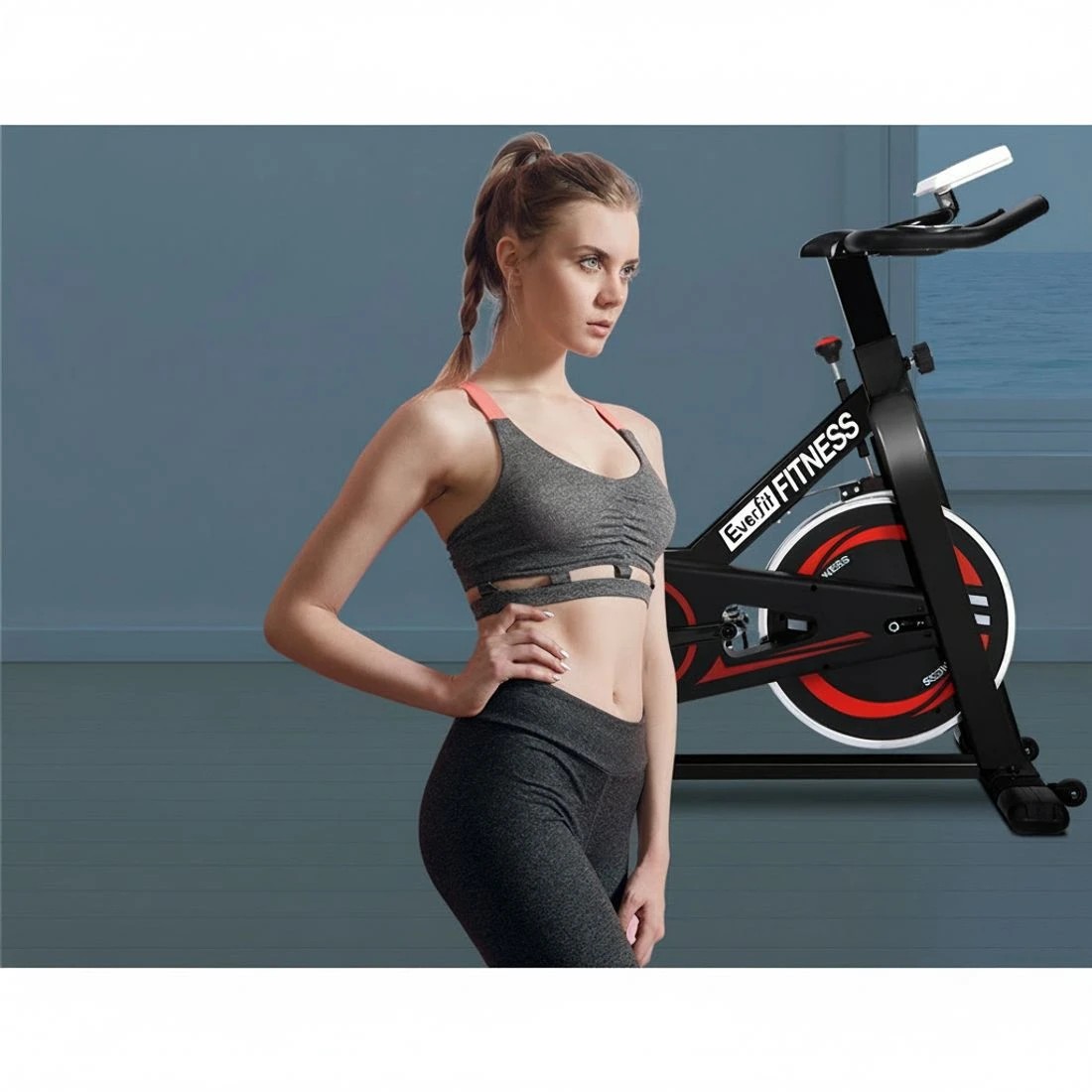 4 Everfit Spin Bike Exercise Bike Flywheel Cycling Home Gym Fitness Indoor - Black, 4 of 7