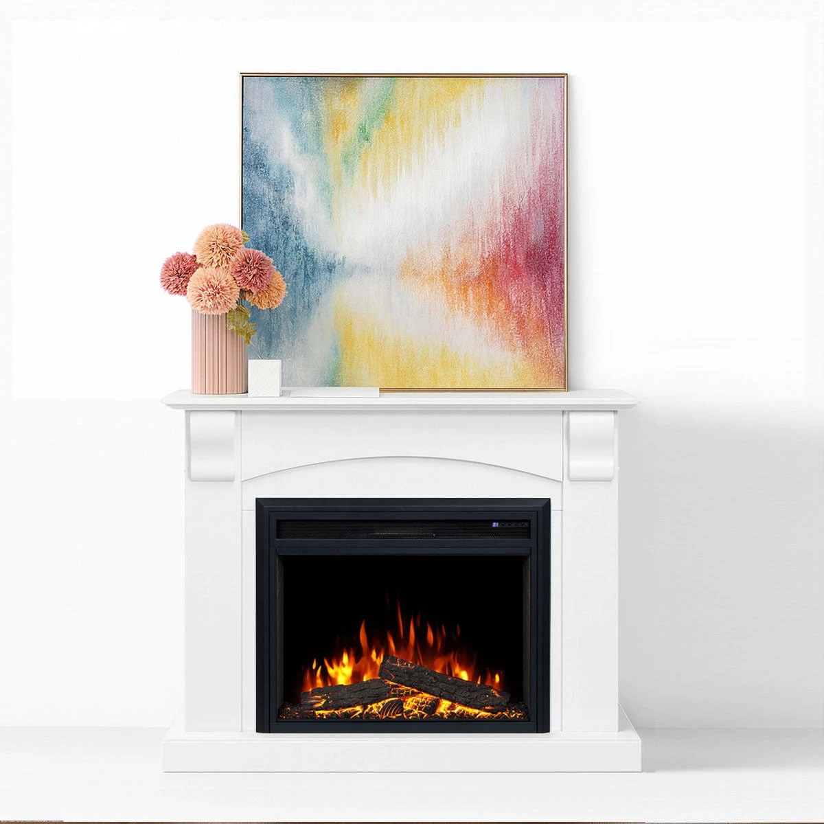 4 Moda Living Ascot Electric Fireplace Heater White Mantel Suite with Moonlight Insert - White, 4 of 10