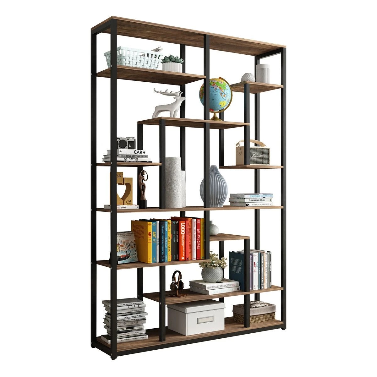6 LUXSUITE Bookshelf Display 7 Tier Shelf Metal Black, 6 of 6