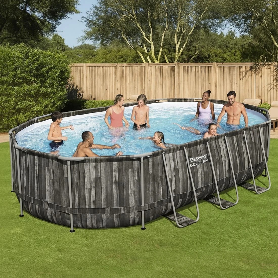 6 Bestway Swimming Pool Steel Frame Pool Set 6.1x3.66m w/ Filter Pump Ladder Cover - Grey, 6 of 6