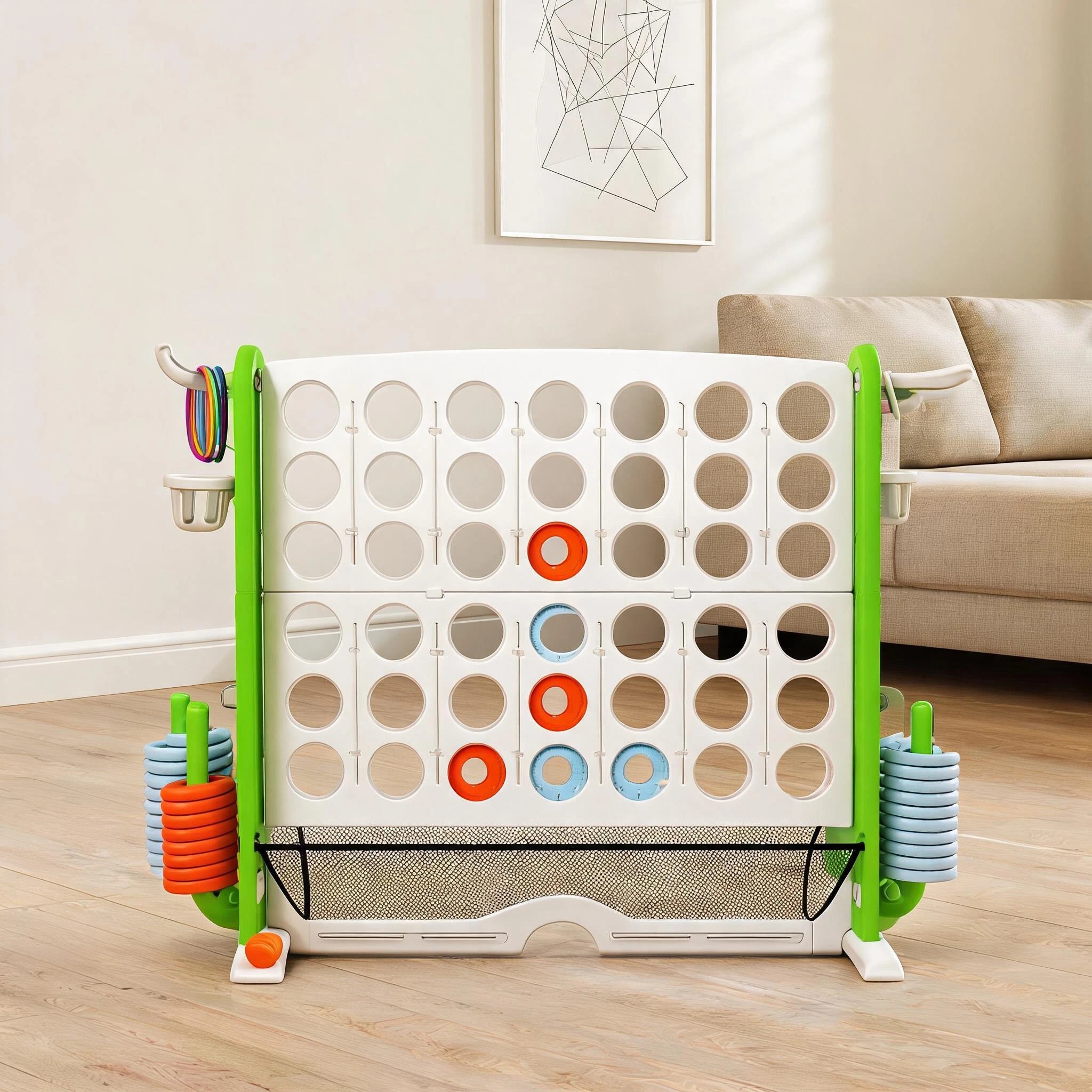 7 Costway 4IN1 Giant Connect 4 In A Row Jumbo Ring Toss Basketball Hoop - Green, 7 of 7
