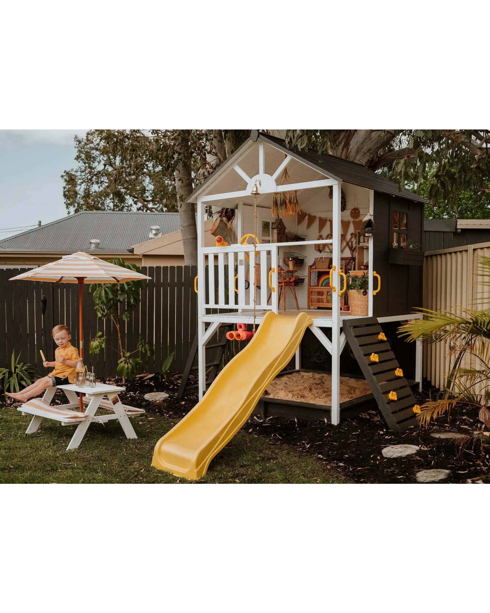 3 Hide & Seek Kids My Kidz Shack Cubby House with Slide - Bright - White, 3 of 5