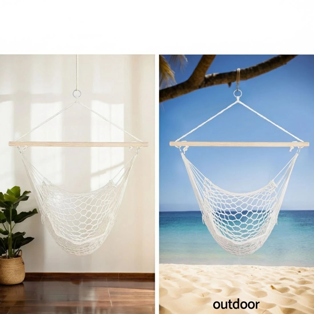 6 Gardeon Hammock Chair Outdoor Hanging Camping Mesh Indoor Cream - Beige, 6 of 6