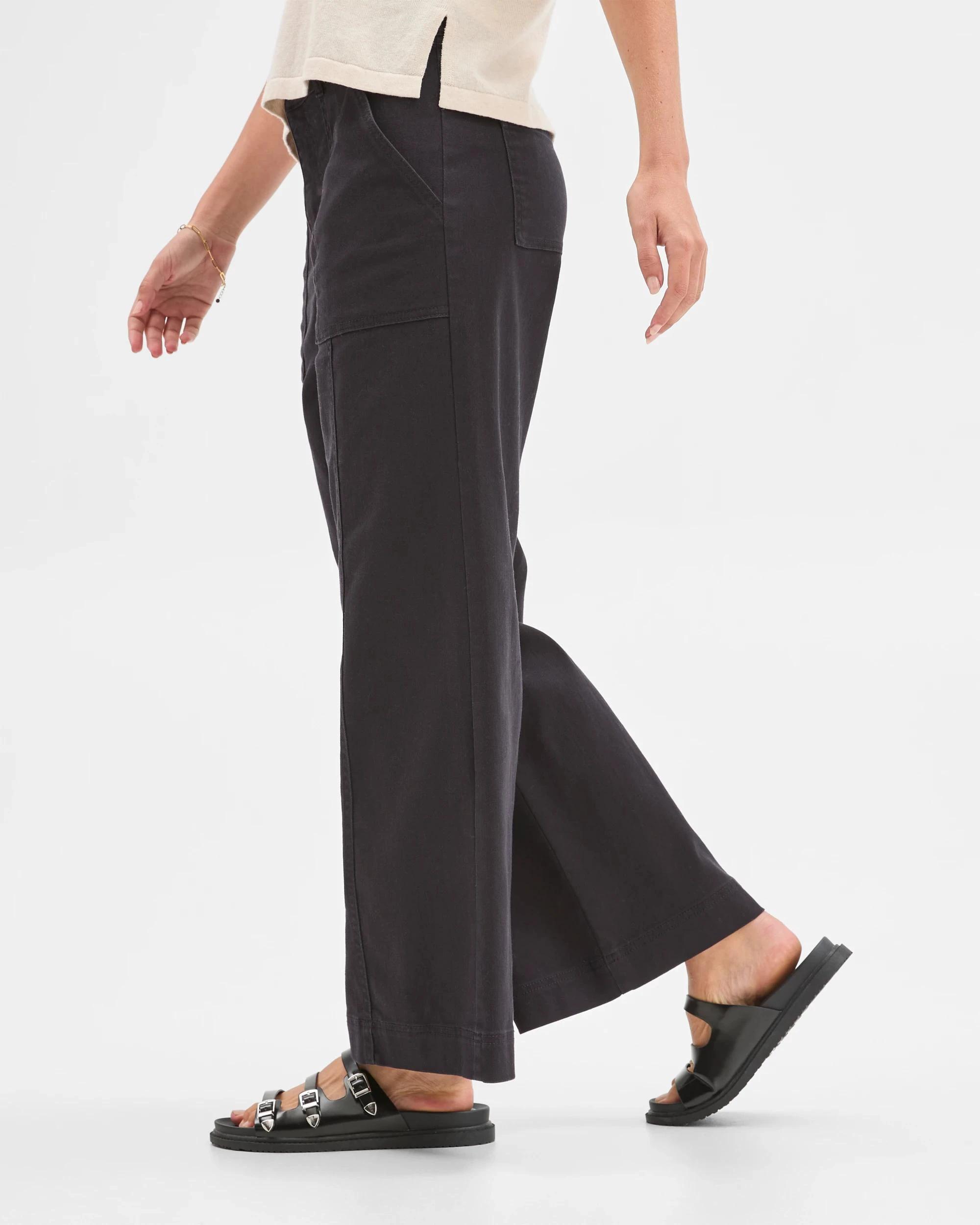 4 Target Woman Australian Cotton Blend Stretch Twill Wide Leg Pants BLACK, 4 of 6