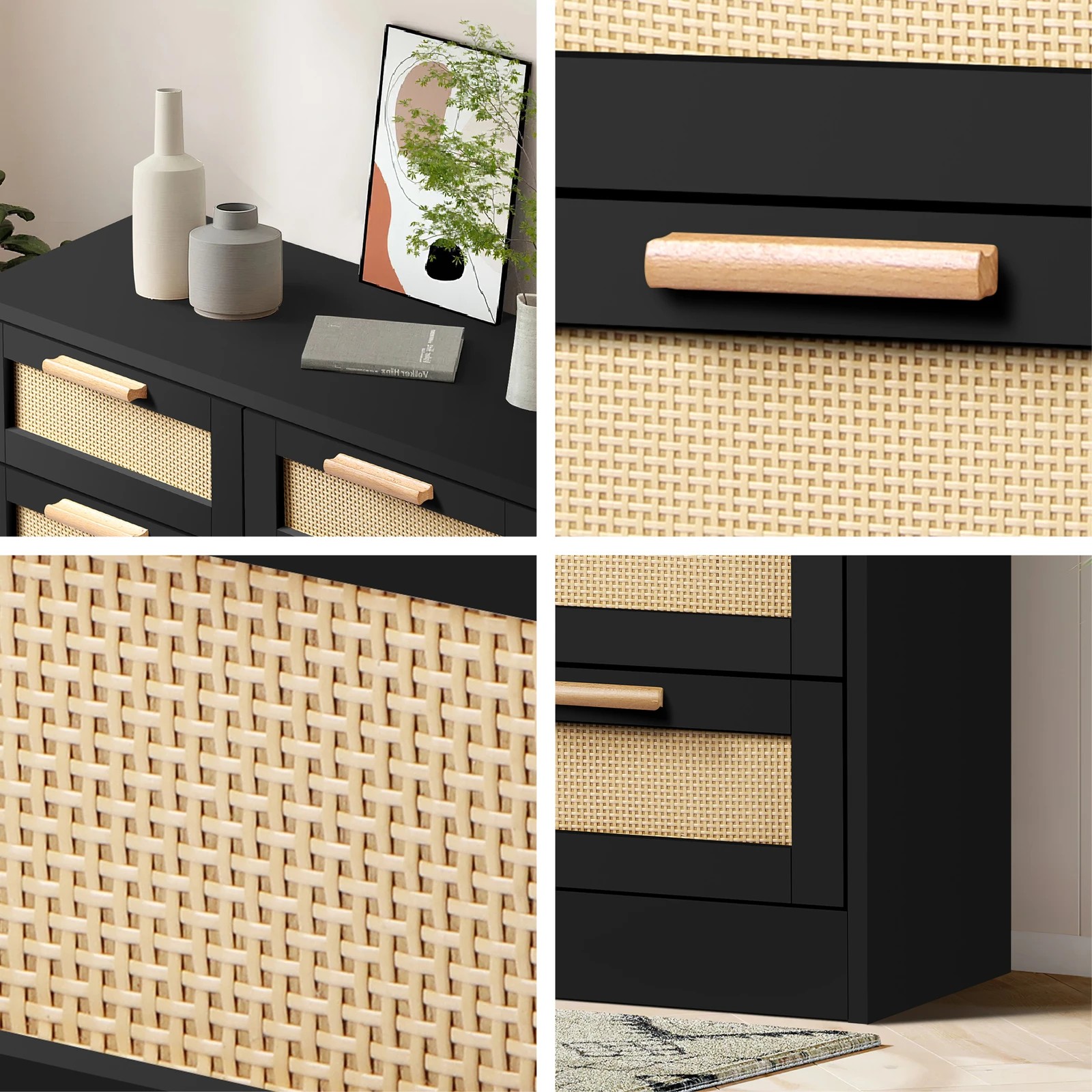 4 Alfordson 5 Chest of Drawers Rattan Cabinet Dresser - Black, 4 of 8